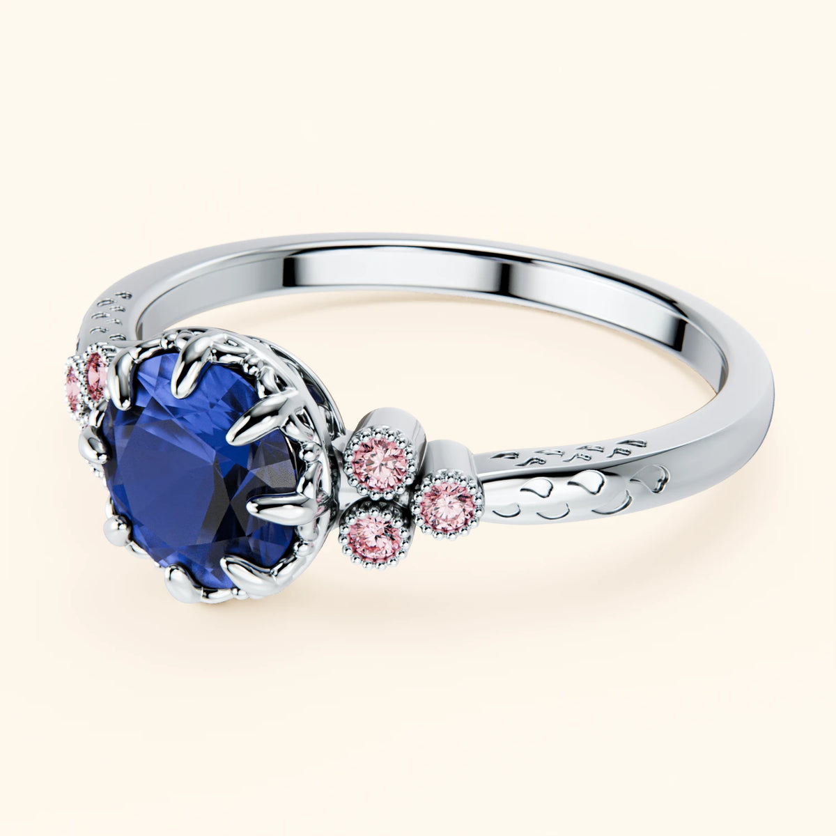 Engagement Ring Clarté - 1.10ct Natural Blue Sapphire with Lab Pink Diamond Side Stones