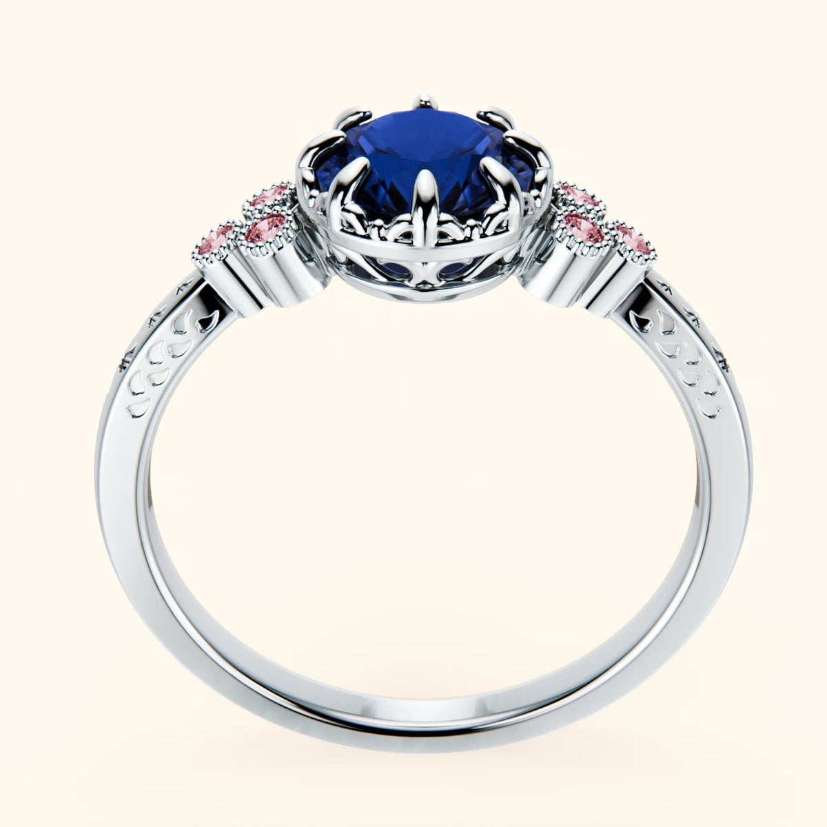 Engagement Ring Clarté - 1.10ct Natural Blue Sapphire with Lab Pink Diamond Side Stones