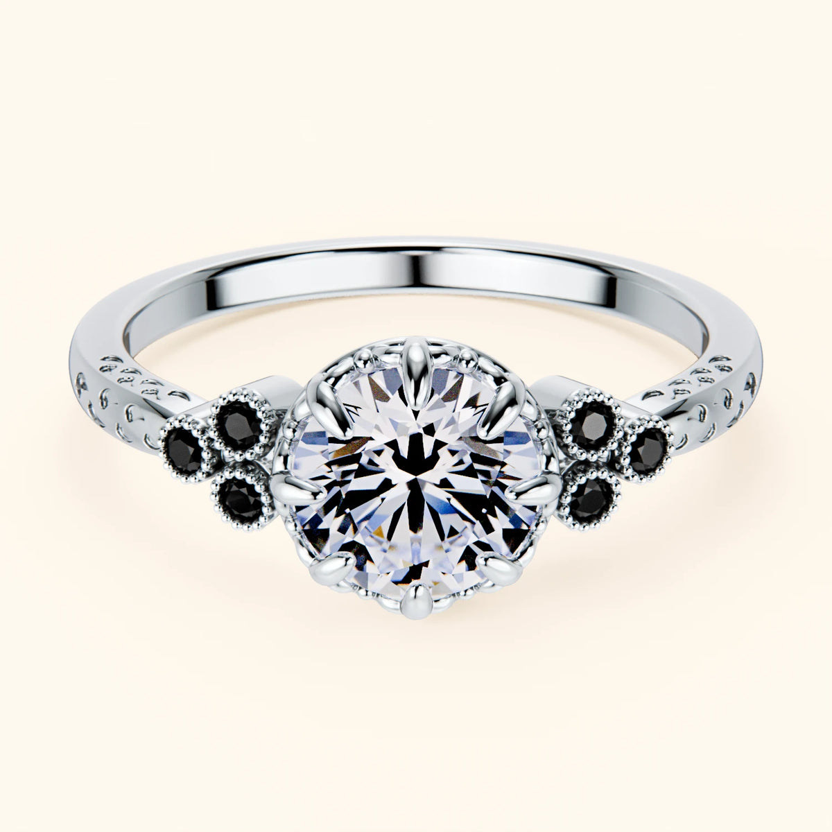 Engagement Ring Clarté - 1ct Natural Diamond with Black Diamond Side Stones