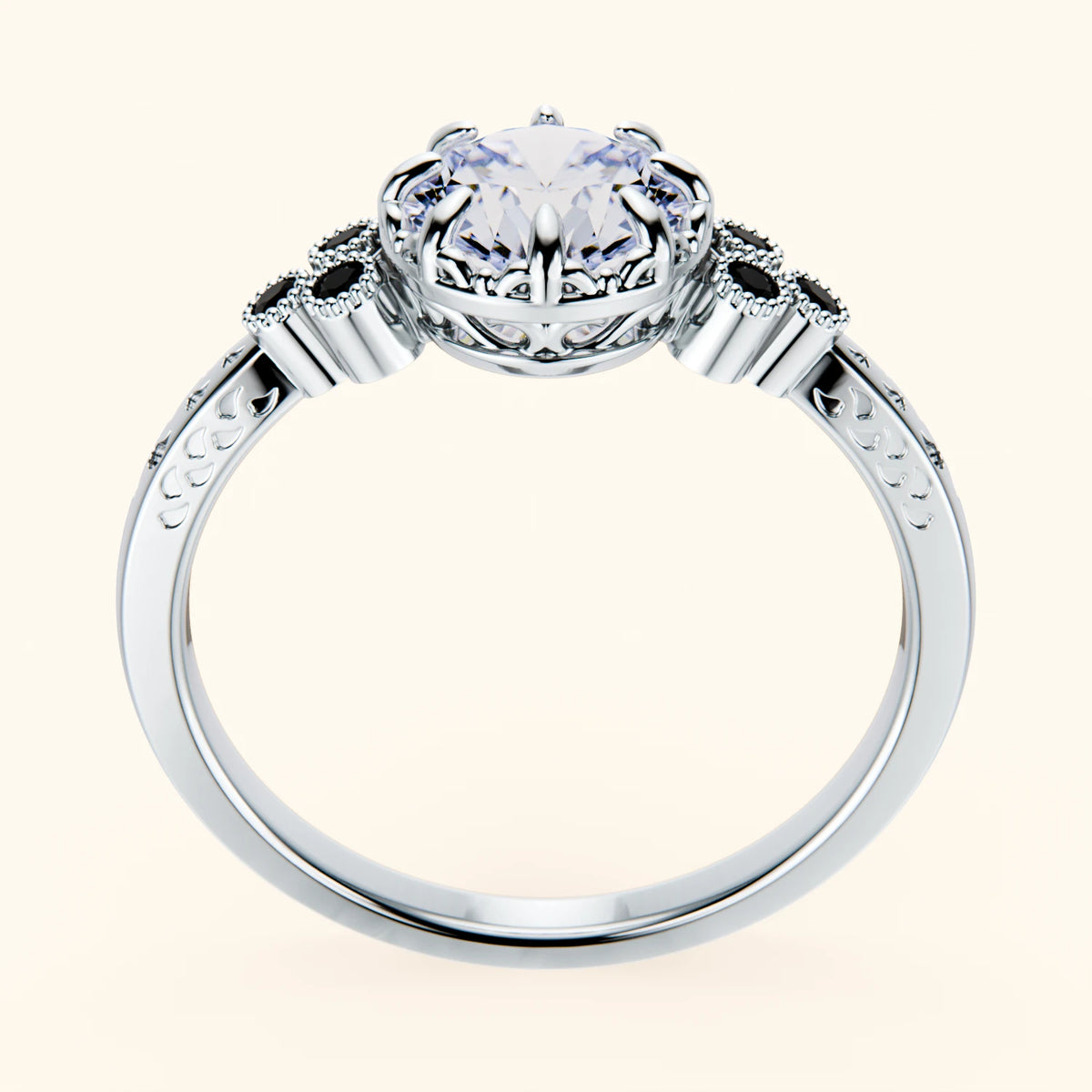 Engagement Ring Clarté - 1ct Natural Diamond with Black Diamond Side Stones