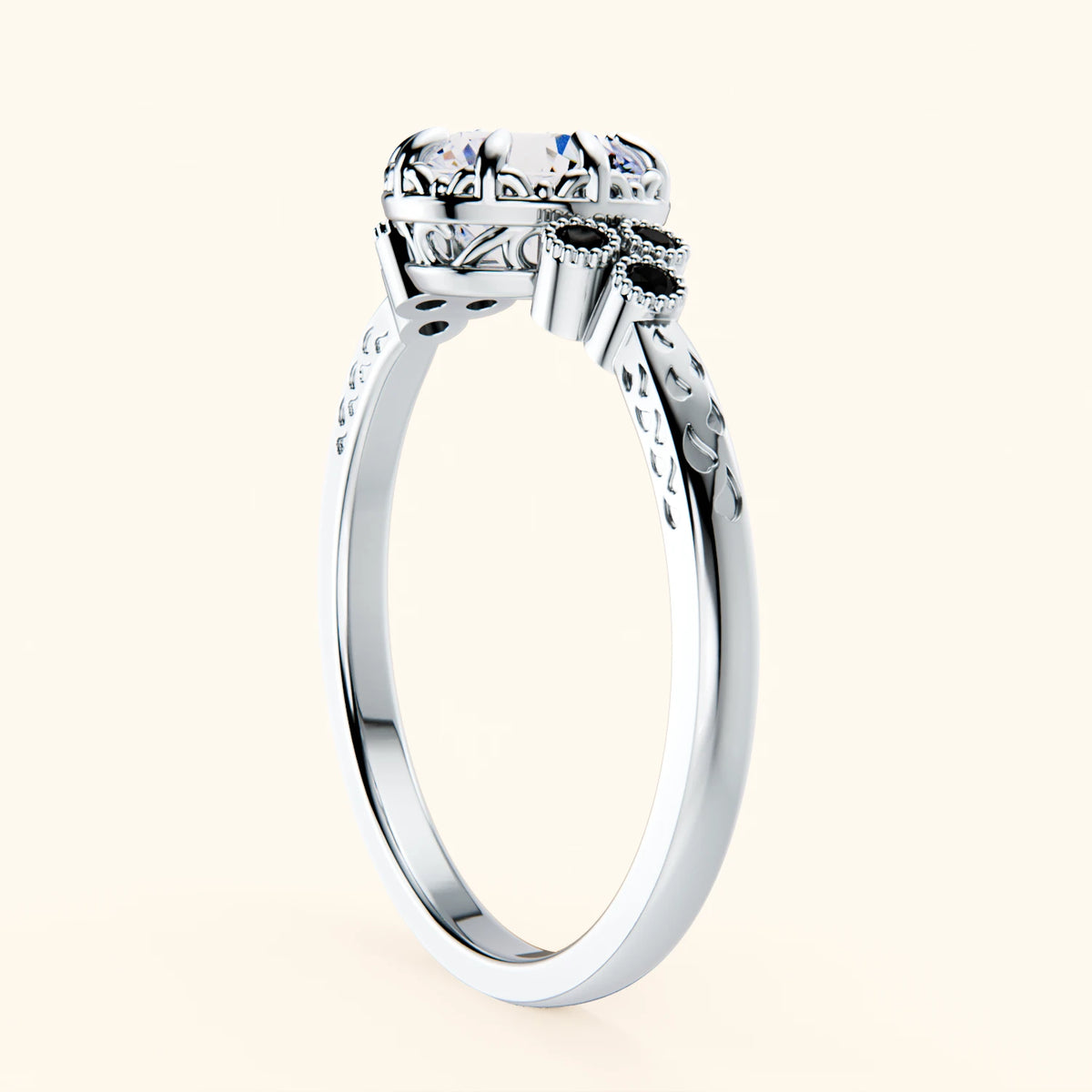 Engagement Ring Clarté - 1ct Natural Diamond with Black Diamond Side Stones
