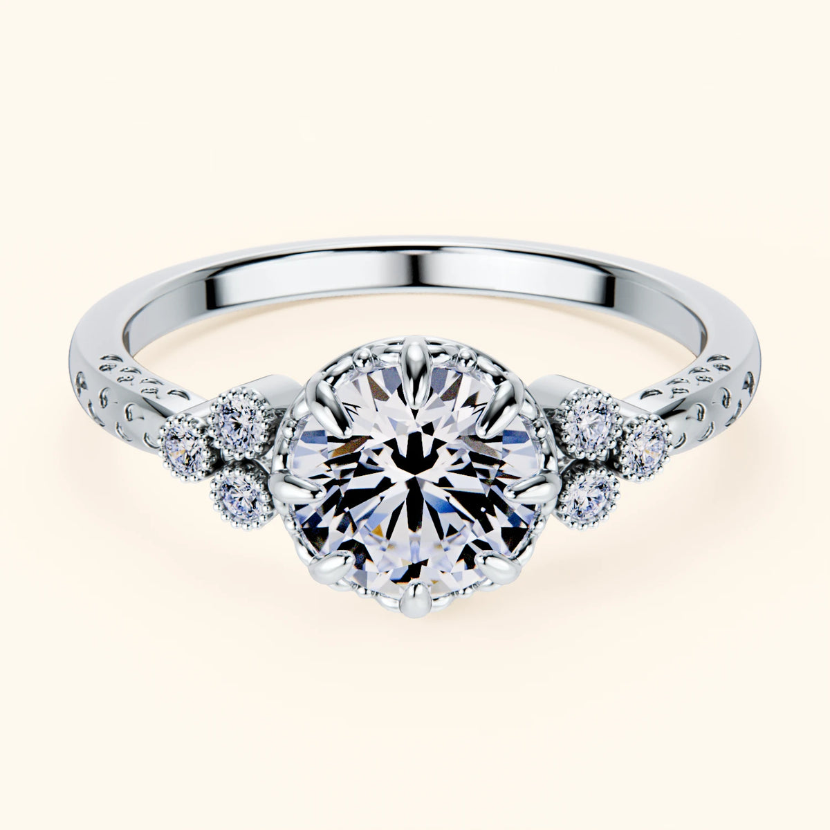 Pierścionek zaręczynowy Clarté – Diament naturalny 1 ct, kamienie boczne: diament naturalny