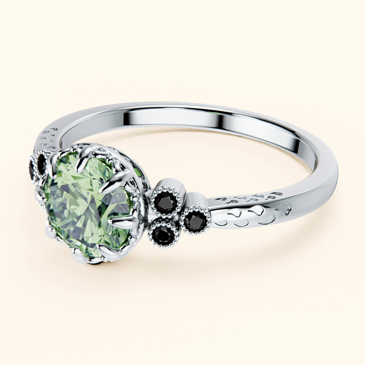 Engagement Ring Clarté - 1ct Lab Green Diamond with Black Diamond Side Stones