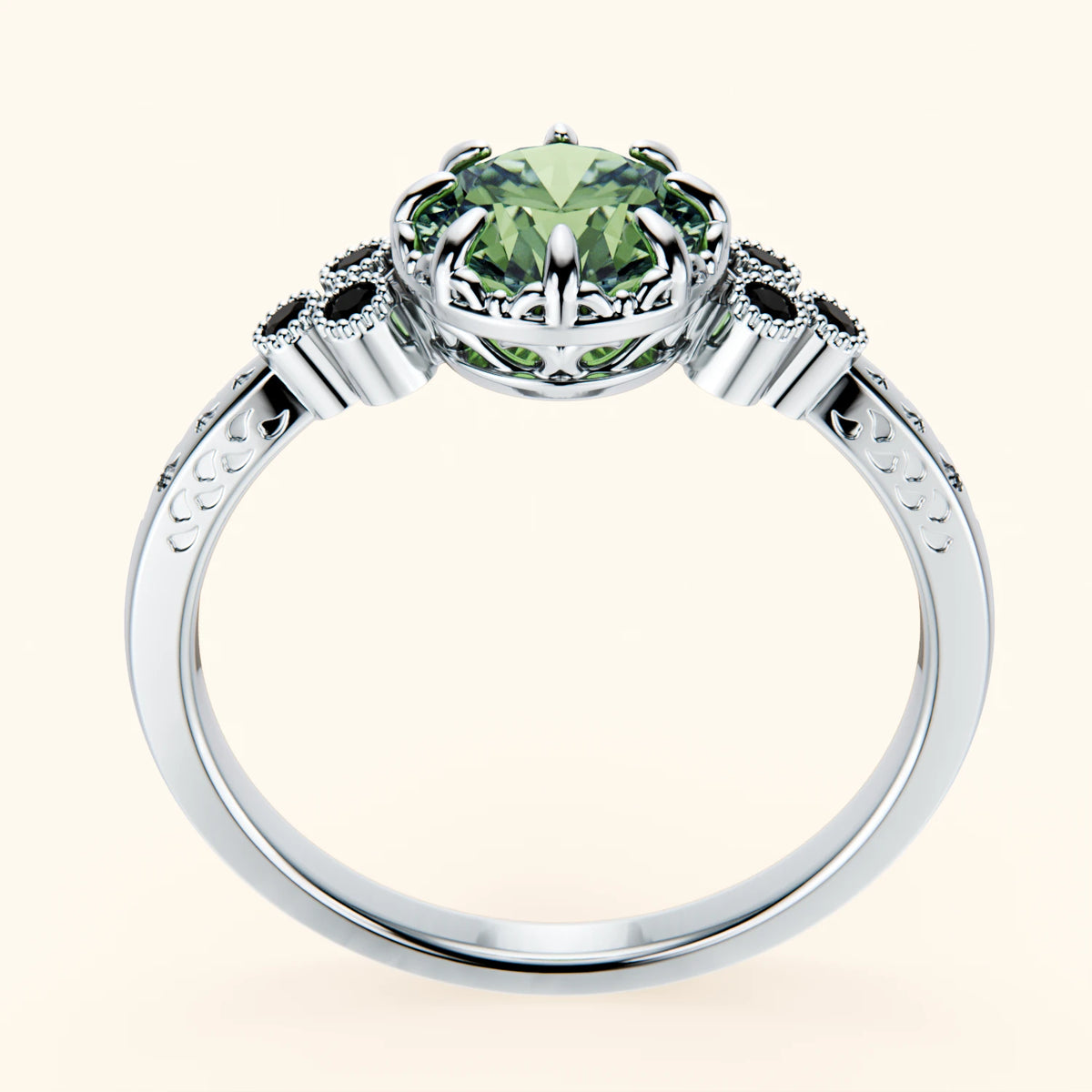 Engagement Ring Clarté - 1ct Lab Green Diamond with Black Diamond Side Stones