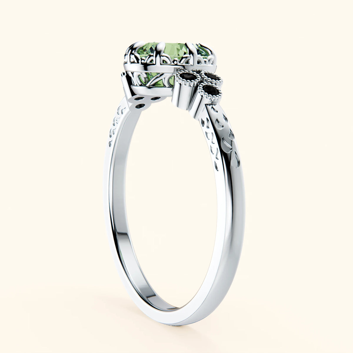 Engagement Ring Clarté - 1ct Lab Green Diamond with Black Diamond Side Stones