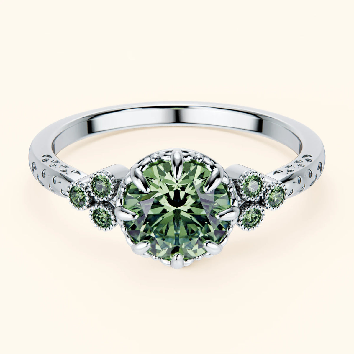 Engagement Ring Clarté - 1ct Lab Green Diamond with Lab Green Diamond Side Stones