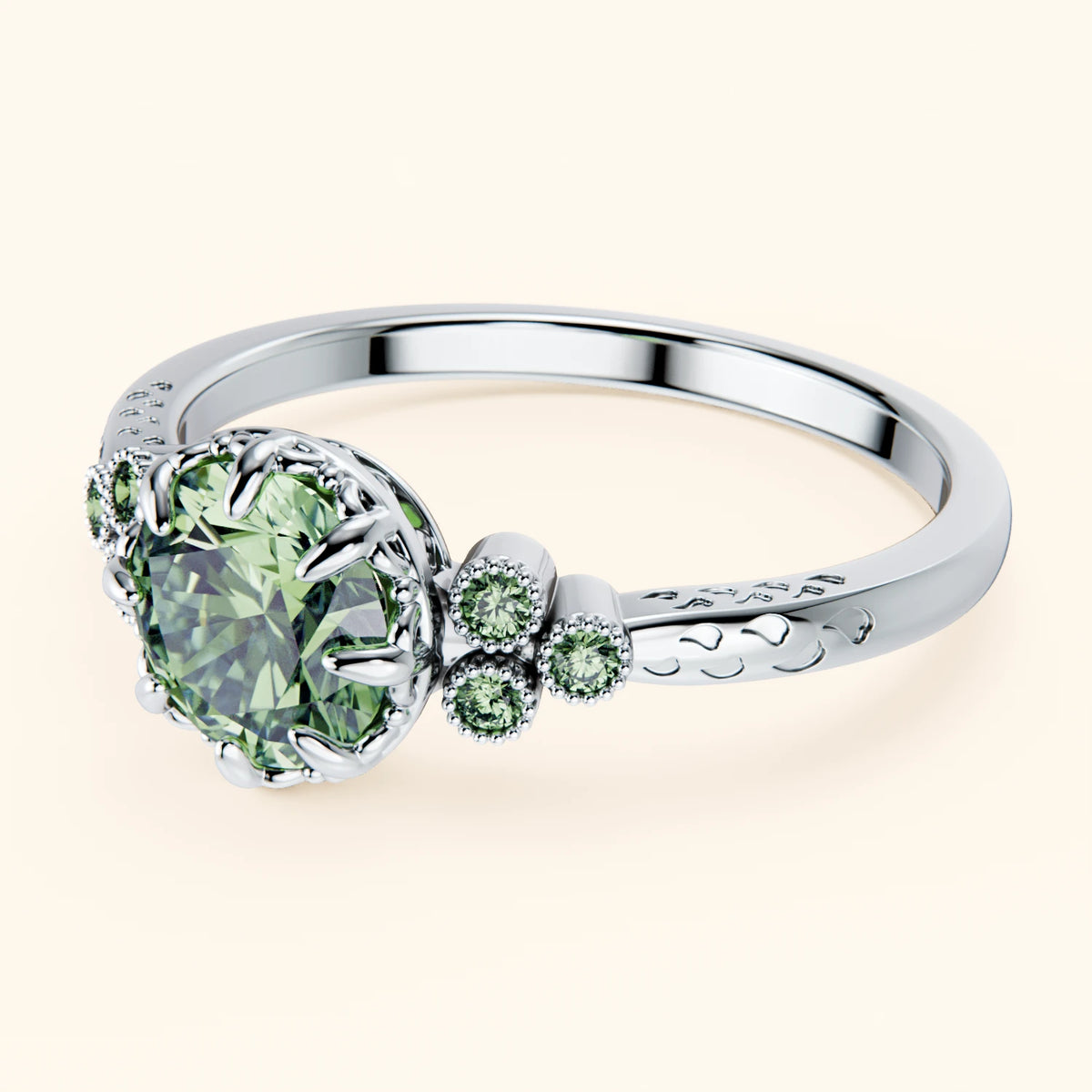 Engagement Ring Clarté - 1ct Lab Green Diamond with Lab Green Diamond Side Stones