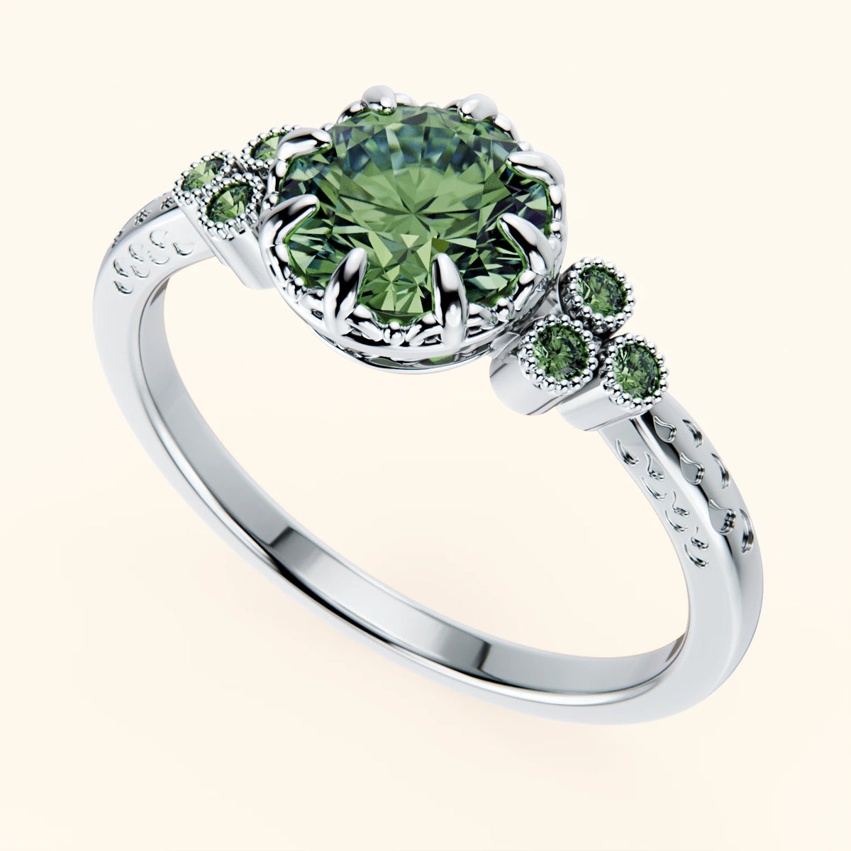 Engagement Ring Clarté - 1ct Lab Green Diamond with Lab Green Diamond Side Stones