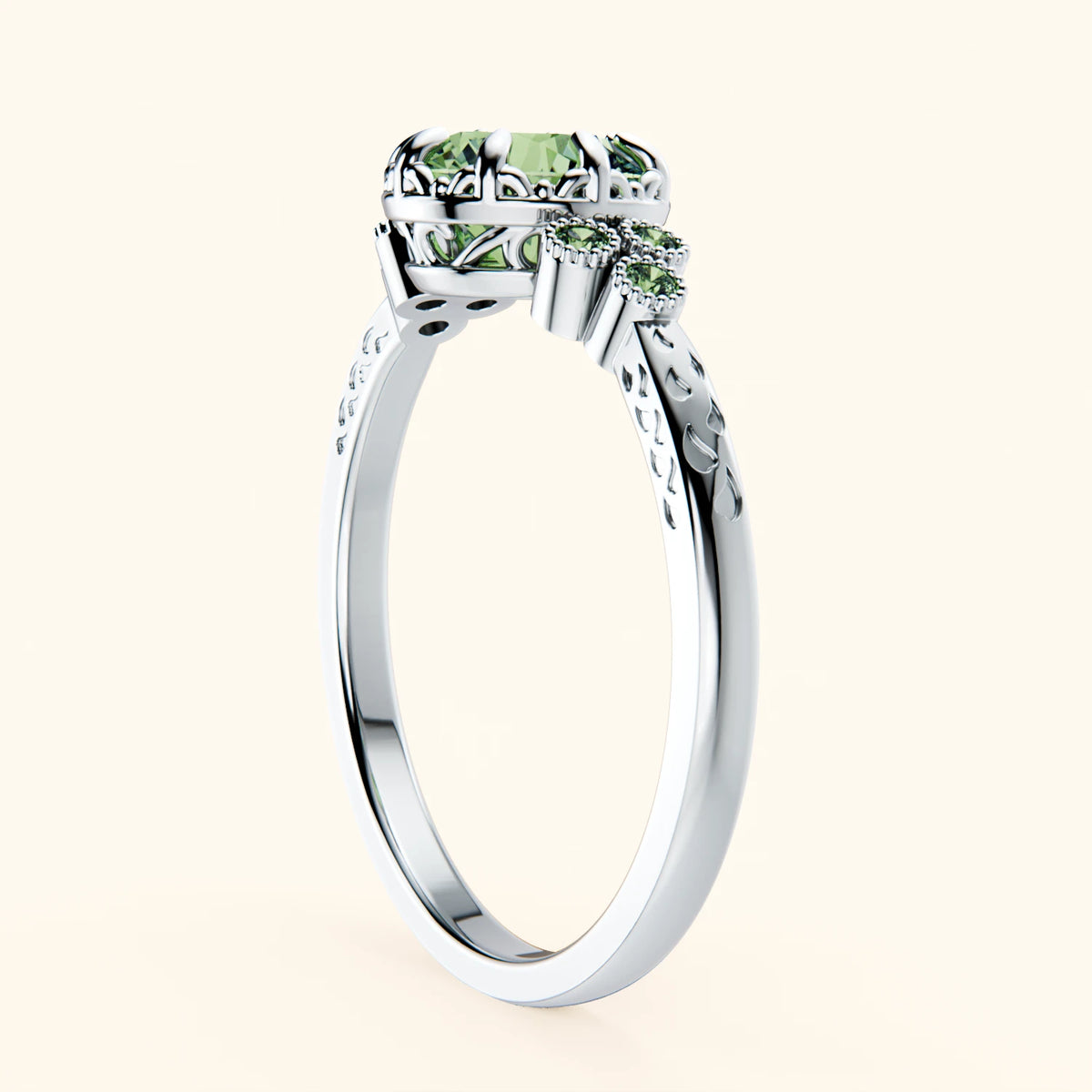 Engagement Ring Clarté - 1ct Lab Green Diamond with Lab Green Diamond Side Stones
