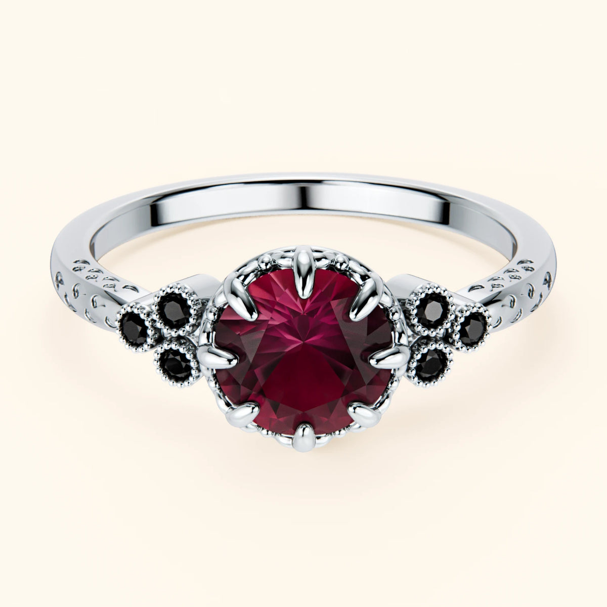Pierścionek zaręczynowy Clarté – Rubin naturalny 1,10 ct, kamienie boczne: czarny diament