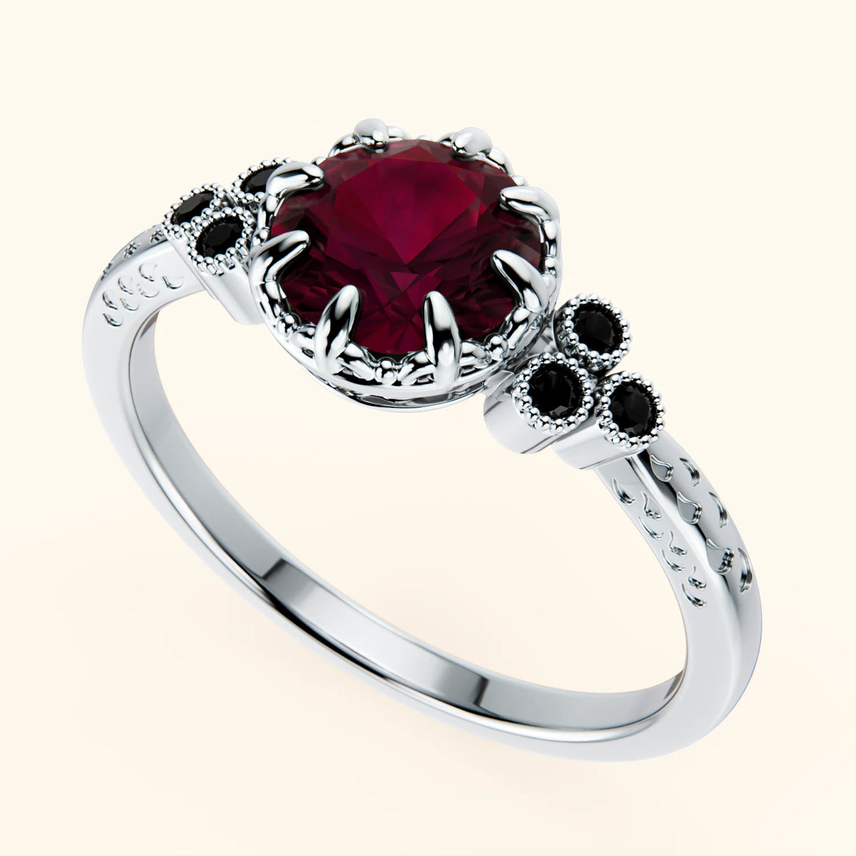 Pierścionek zaręczynowy Clarté – Rubin naturalny 1,10 ct, kamienie boczne: czarny diament