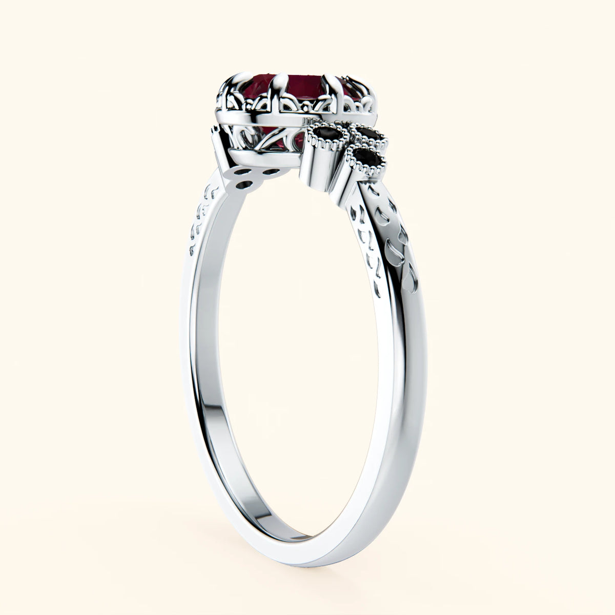 Pierścionek zaręczynowy Clarté – Rubin naturalny 1,10 ct, kamienie boczne: czarny diament