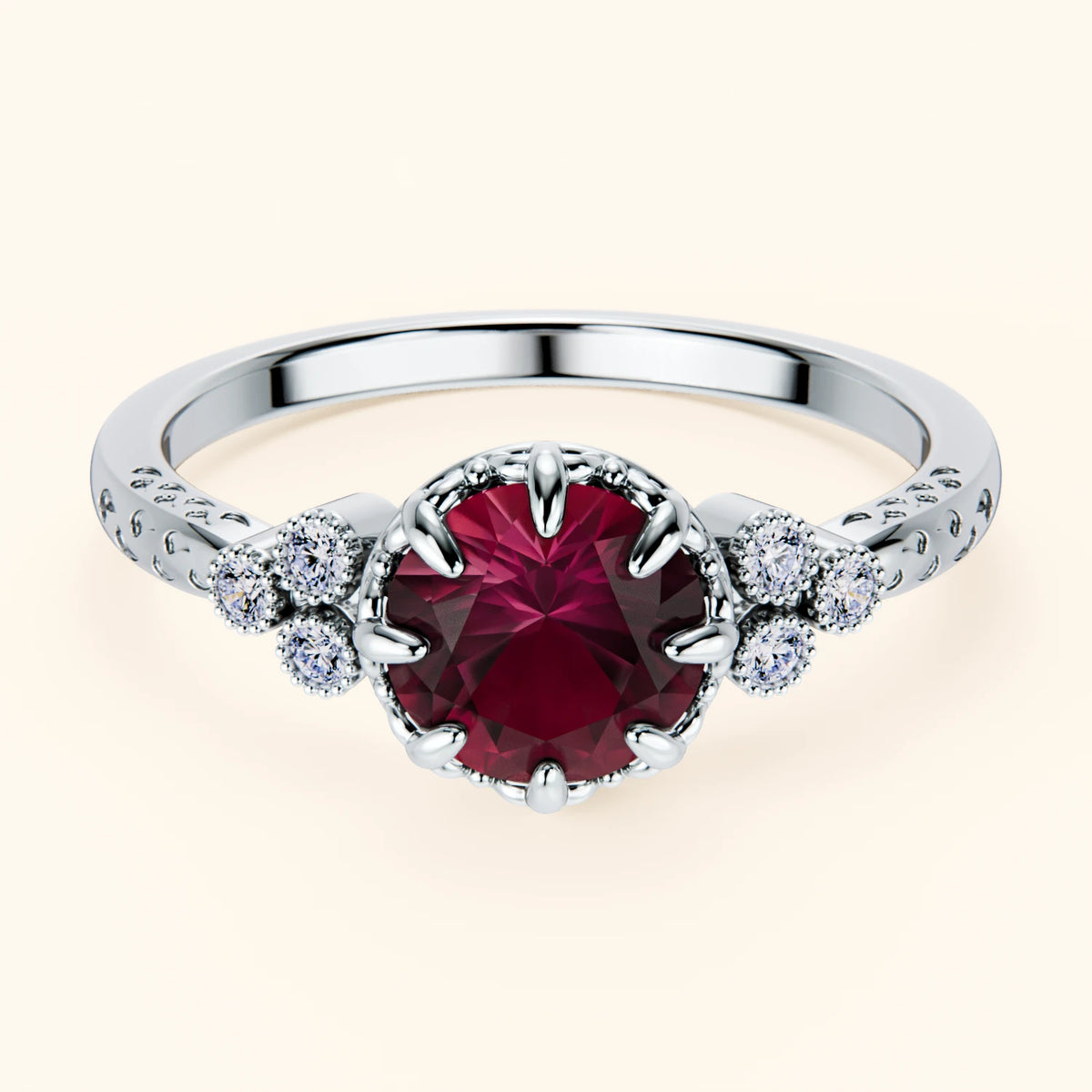 Engagement Ring Clarté - 1.10ct Lab Ruby with Natural Diamond Side Stones