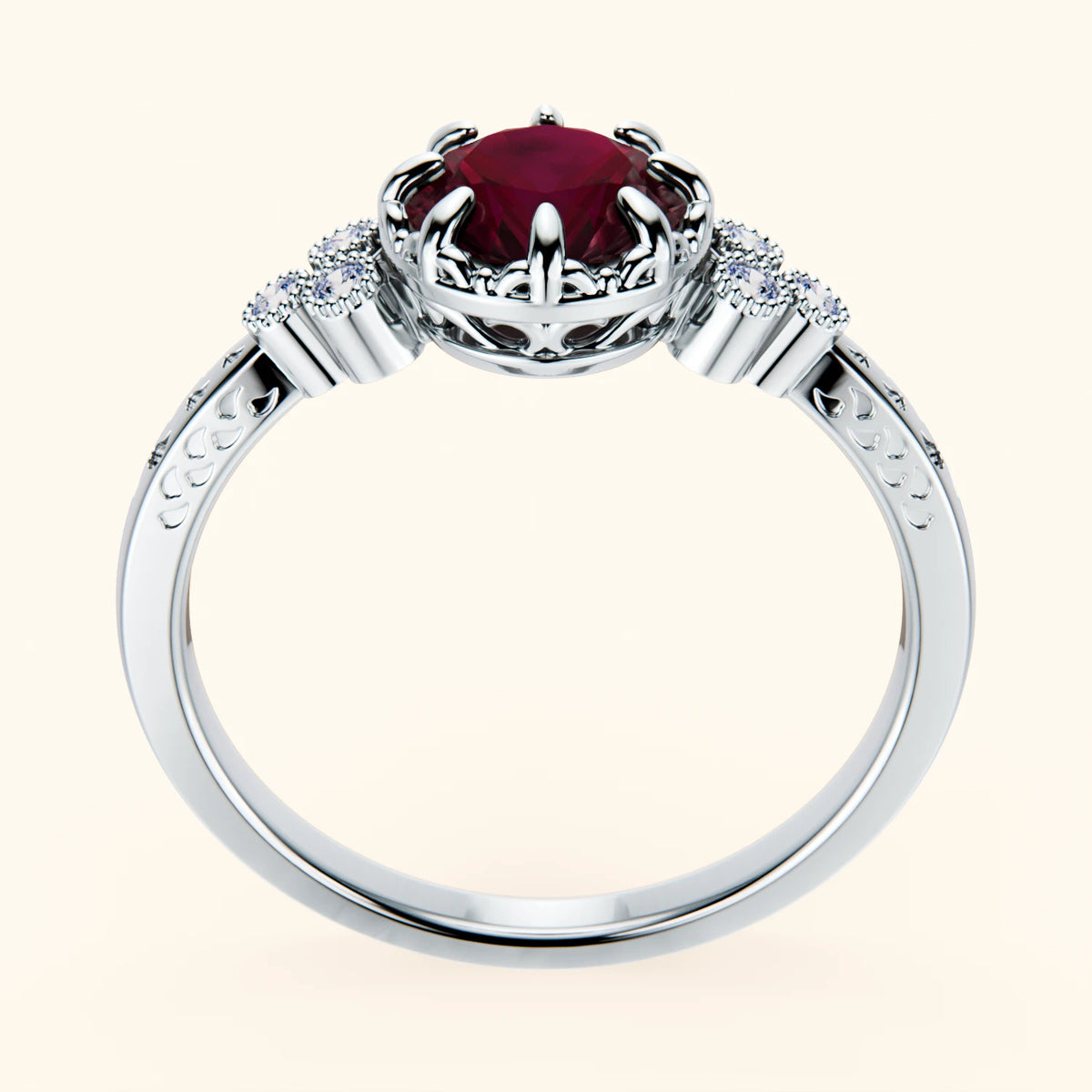 Engagement Ring Clarté - 1.10ct Lab Ruby with Natural Diamond Side Stones