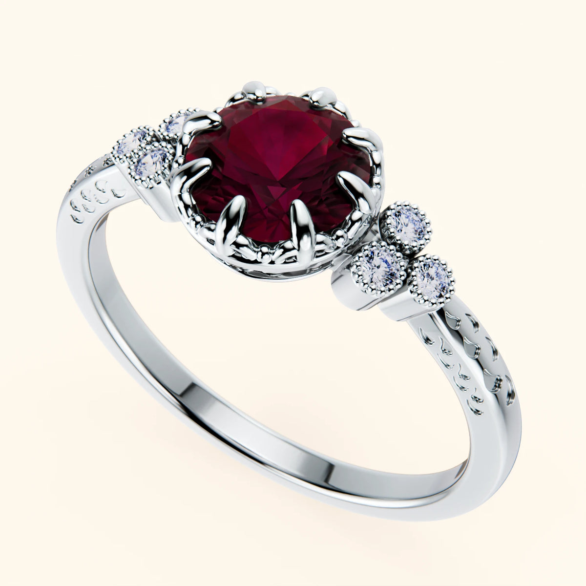 Engagement Ring Clarté - 1.10ct Lab Ruby with Natural Diamond Side Stones