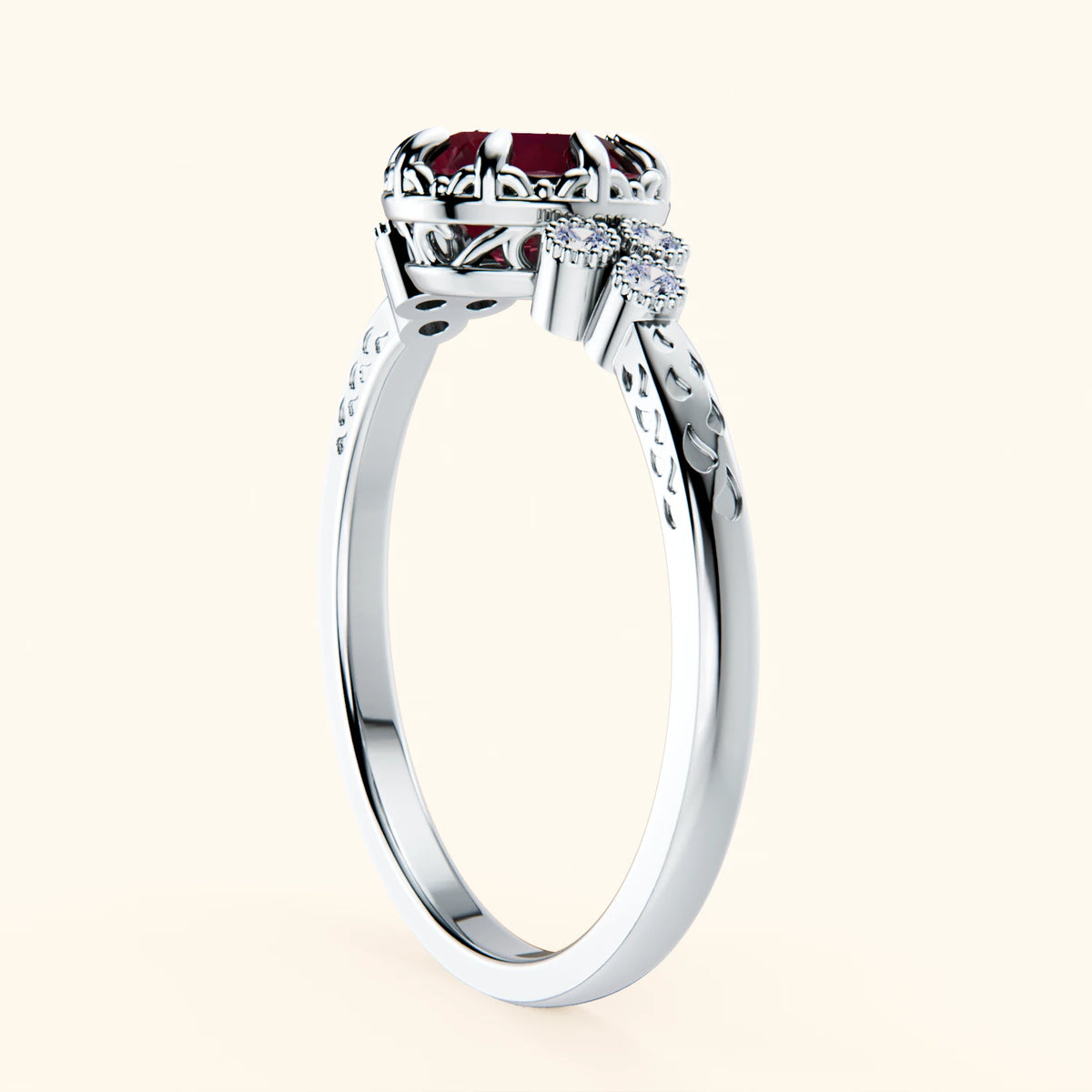 Engagement Ring Clarté - 1.10ct Lab Ruby with Natural Diamond Side Stones