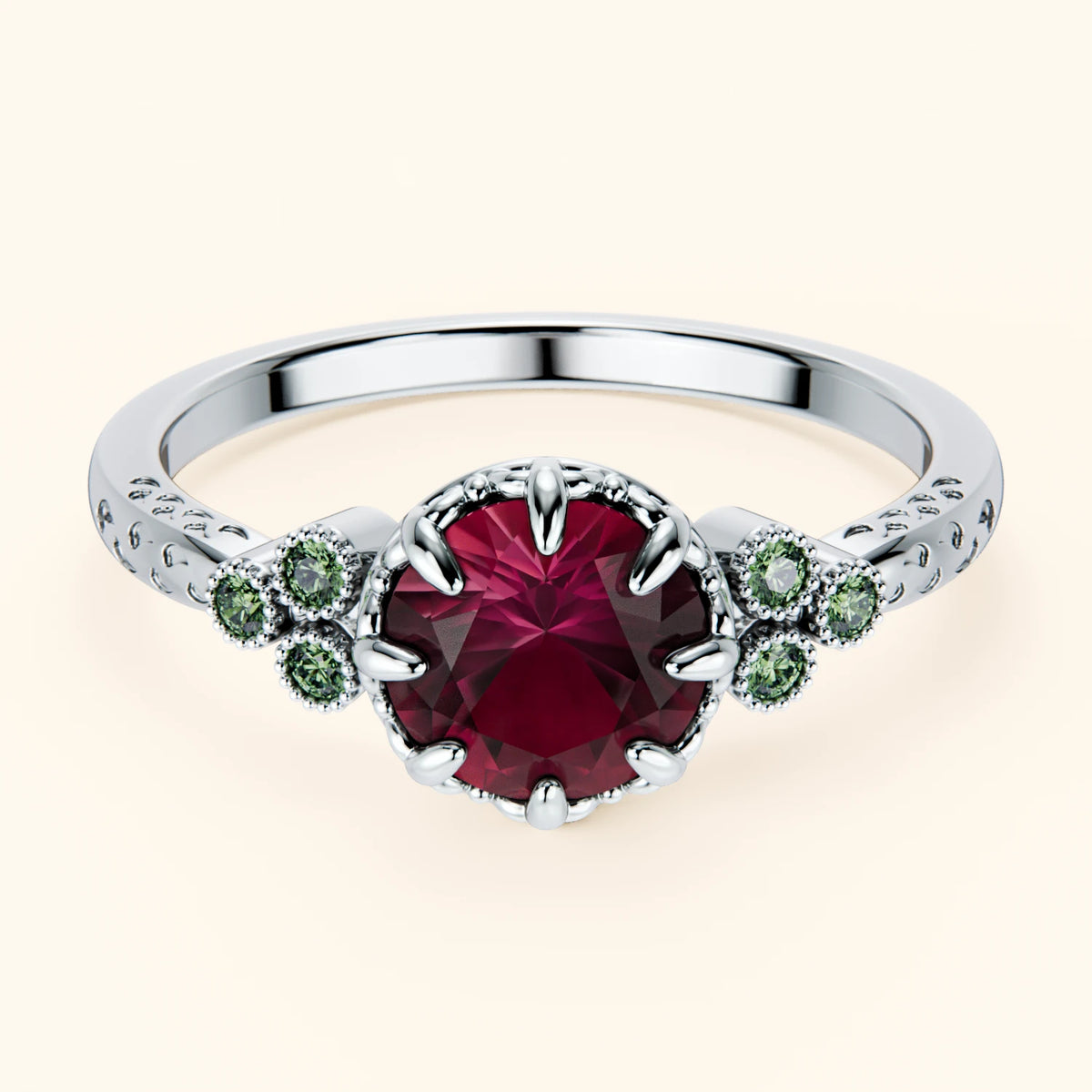 Engagement Ring Clarté - 1.10ct Natural Ruby with Lab Green Diamond Side Stones