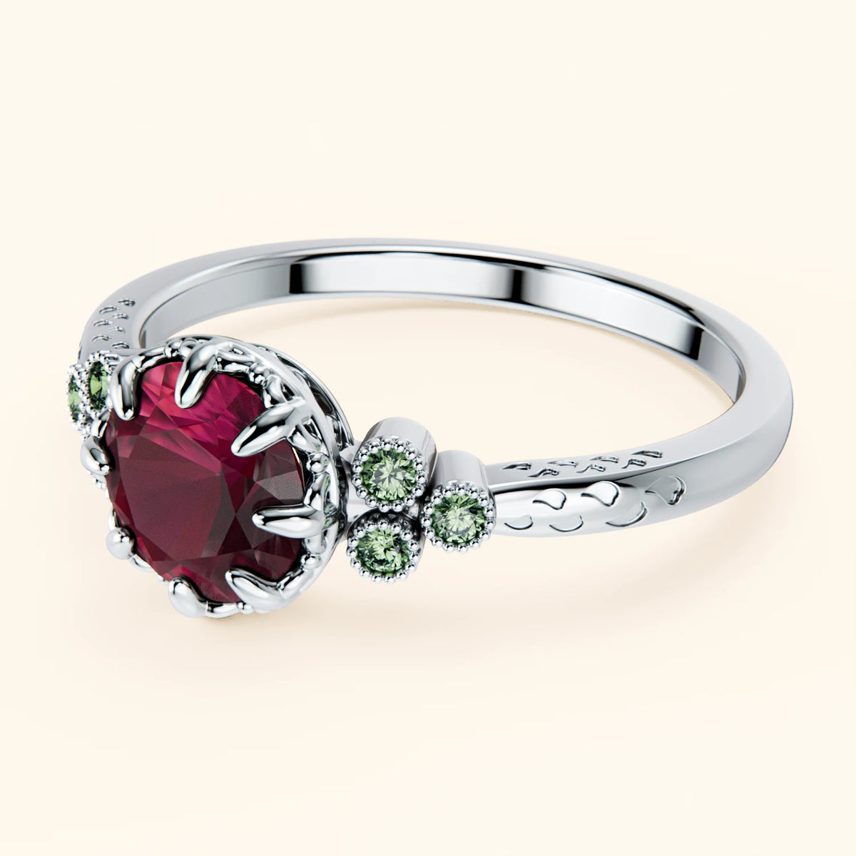 Engagement Ring Clarté - 1.10ct Natural Ruby with Lab Green Diamond Side Stones