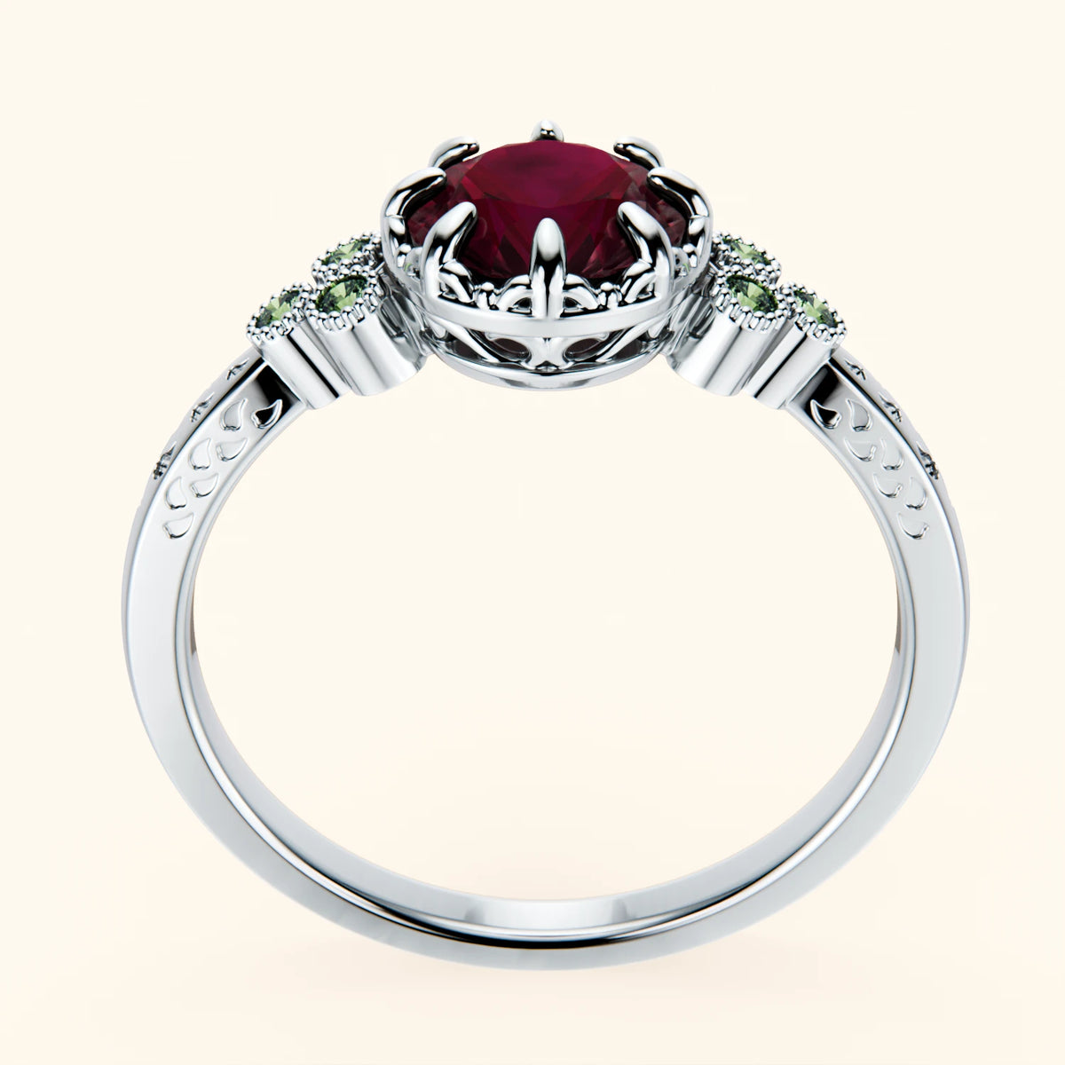 Engagement Ring Clarté - 1.10ct Natural Ruby with Lab Green Diamond Side Stones