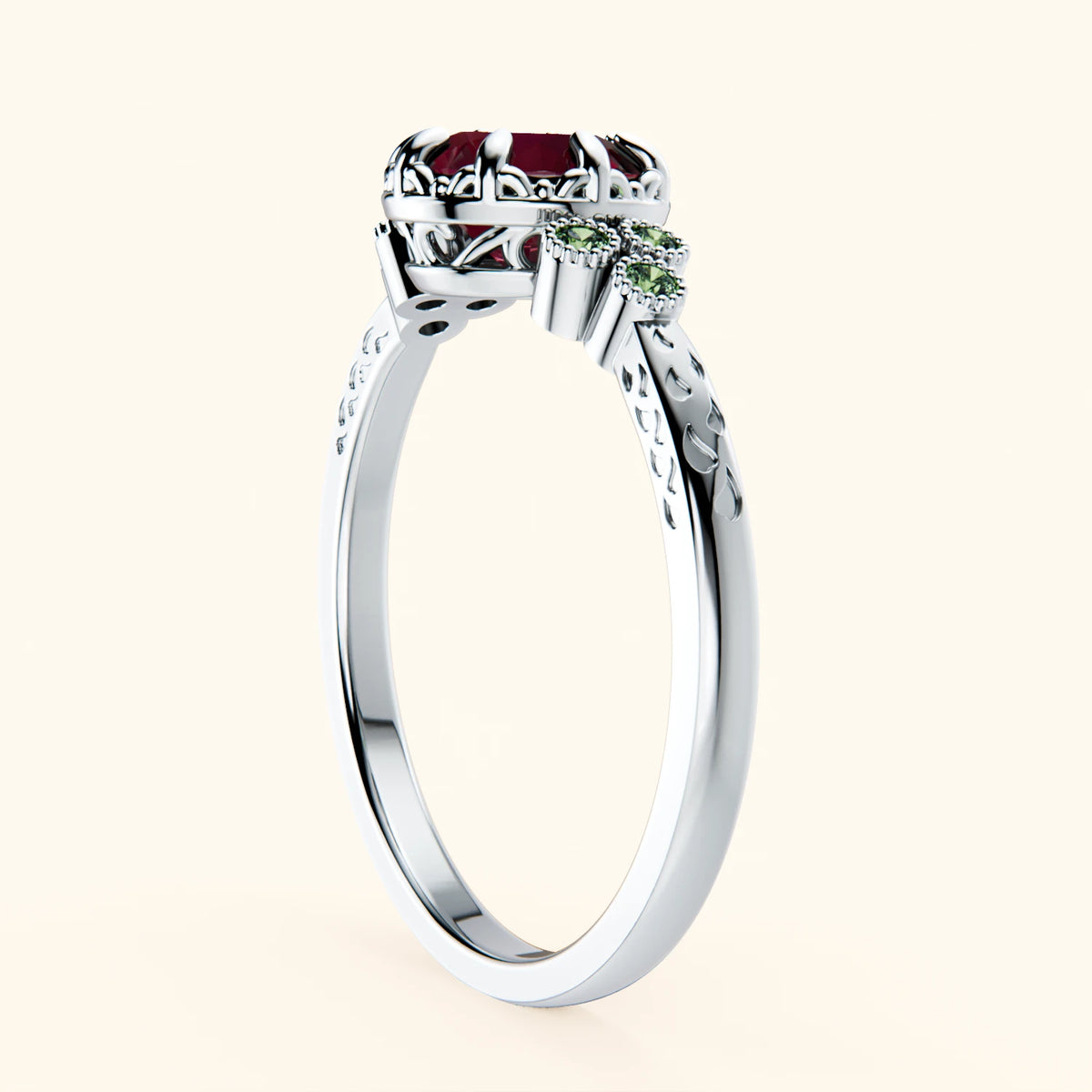 Engagement Ring Clarté - 1.10ct Natural Ruby with Lab Green Diamond Side Stones