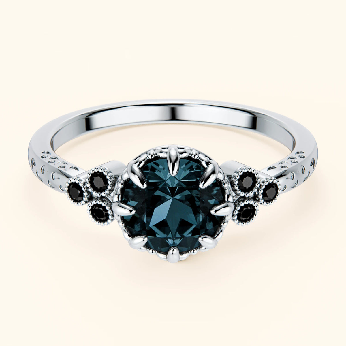 Engagement Ring Clarté - 0.85ct London Blue Topaz with Black Diamond Side Stones