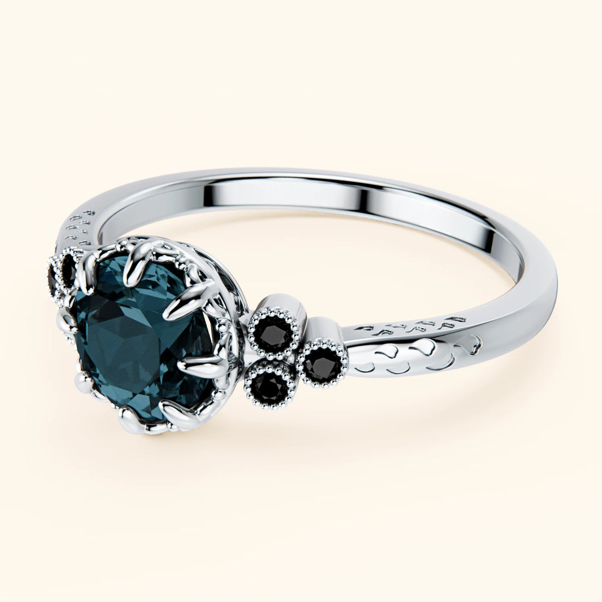 Engagement Ring Clarté - 0.85ct London Blue Topaz with Black Diamond Side Stones