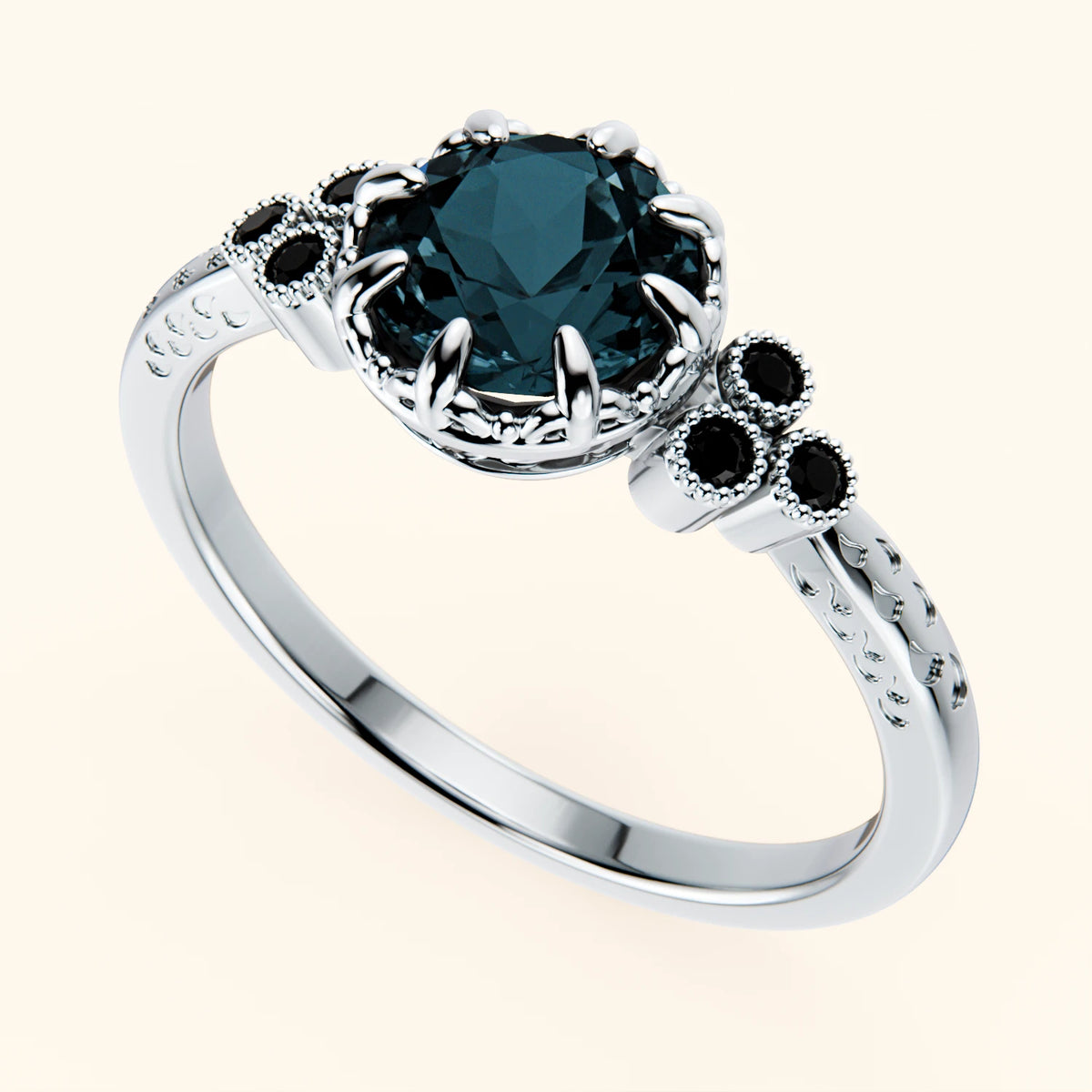 Engagement Ring Clarté - 0.85ct London Blue Topaz with Black Diamond Side Stones