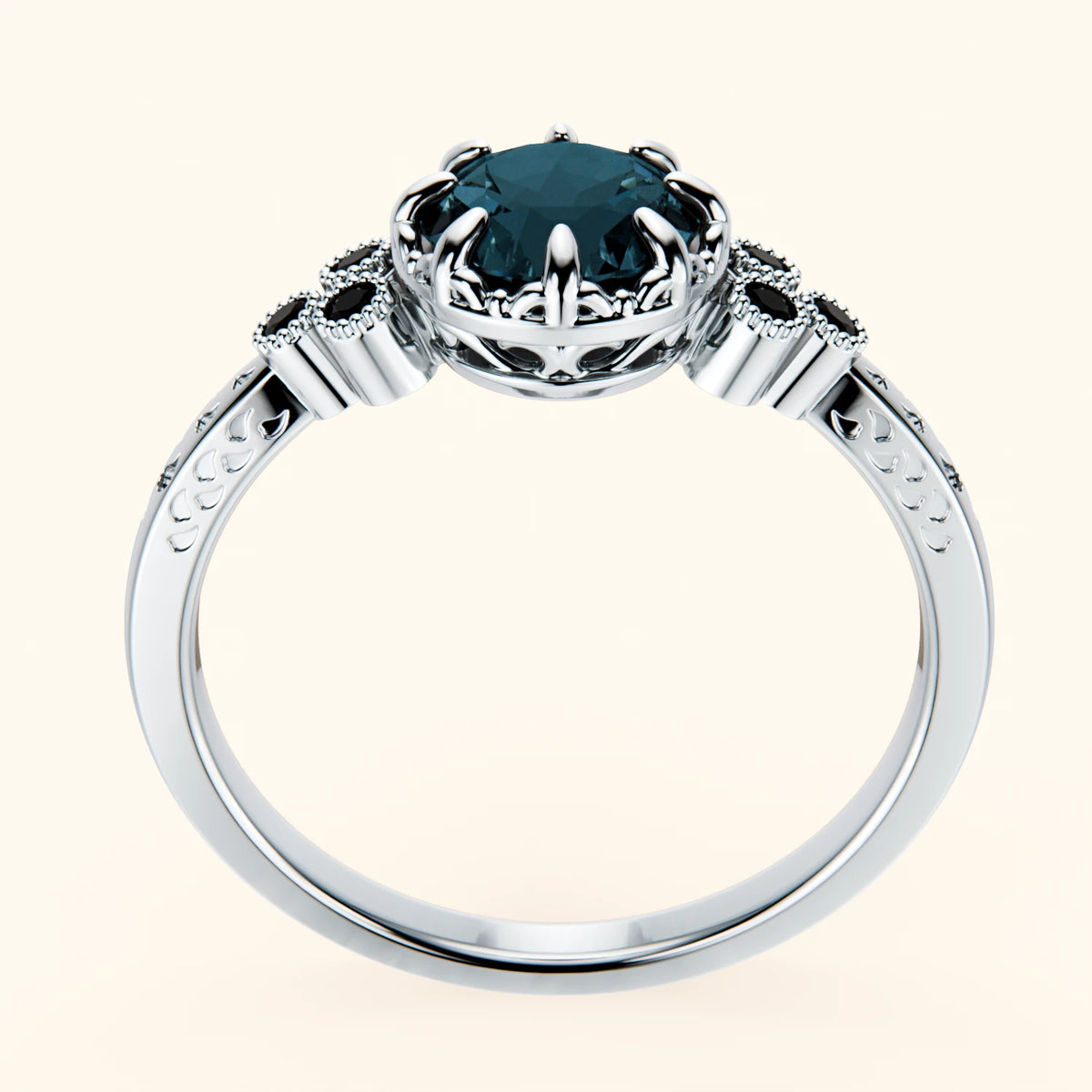 Engagement Ring Clarté - 0.85ct London Blue Topaz with Black Diamond Side Stones