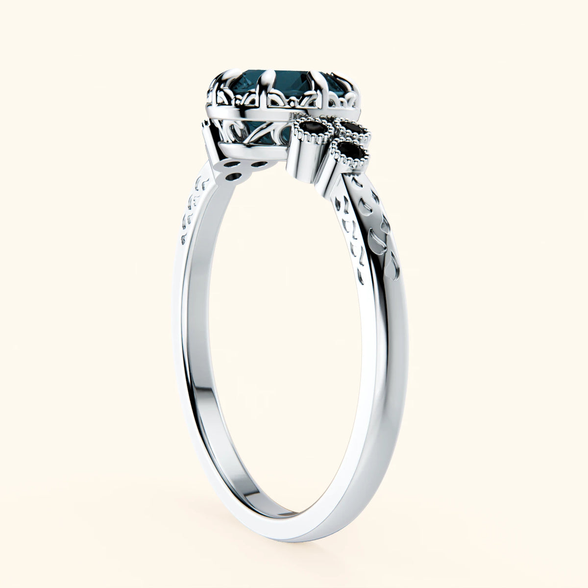 Engagement Ring Clarté - 0.85ct London Blue Topaz with Black Diamond Side Stones