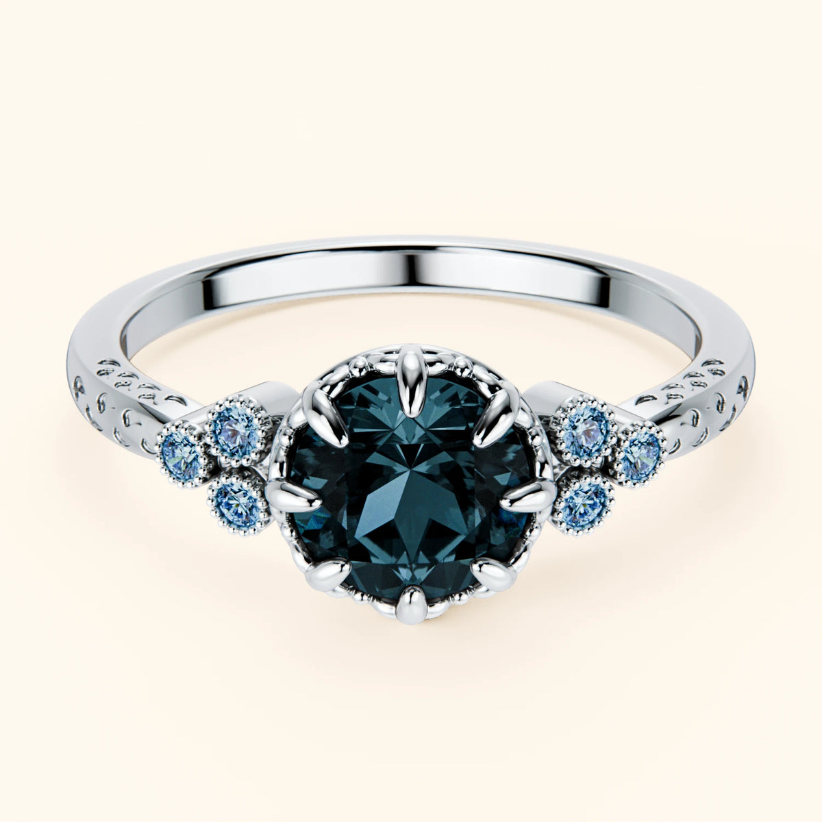 Pierścionek zaręczynowy Clarté – Topaz London Blue 0,85 ct, kamienie boczne: niebieski diament laboratoryjny