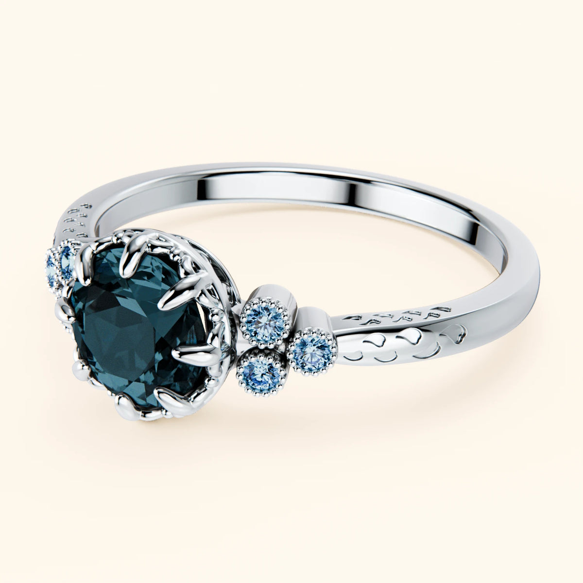 Pierścionek zaręczynowy Clarté – Topaz London Blue 0,85 ct, kamienie boczne: niebieski diament laboratoryjny