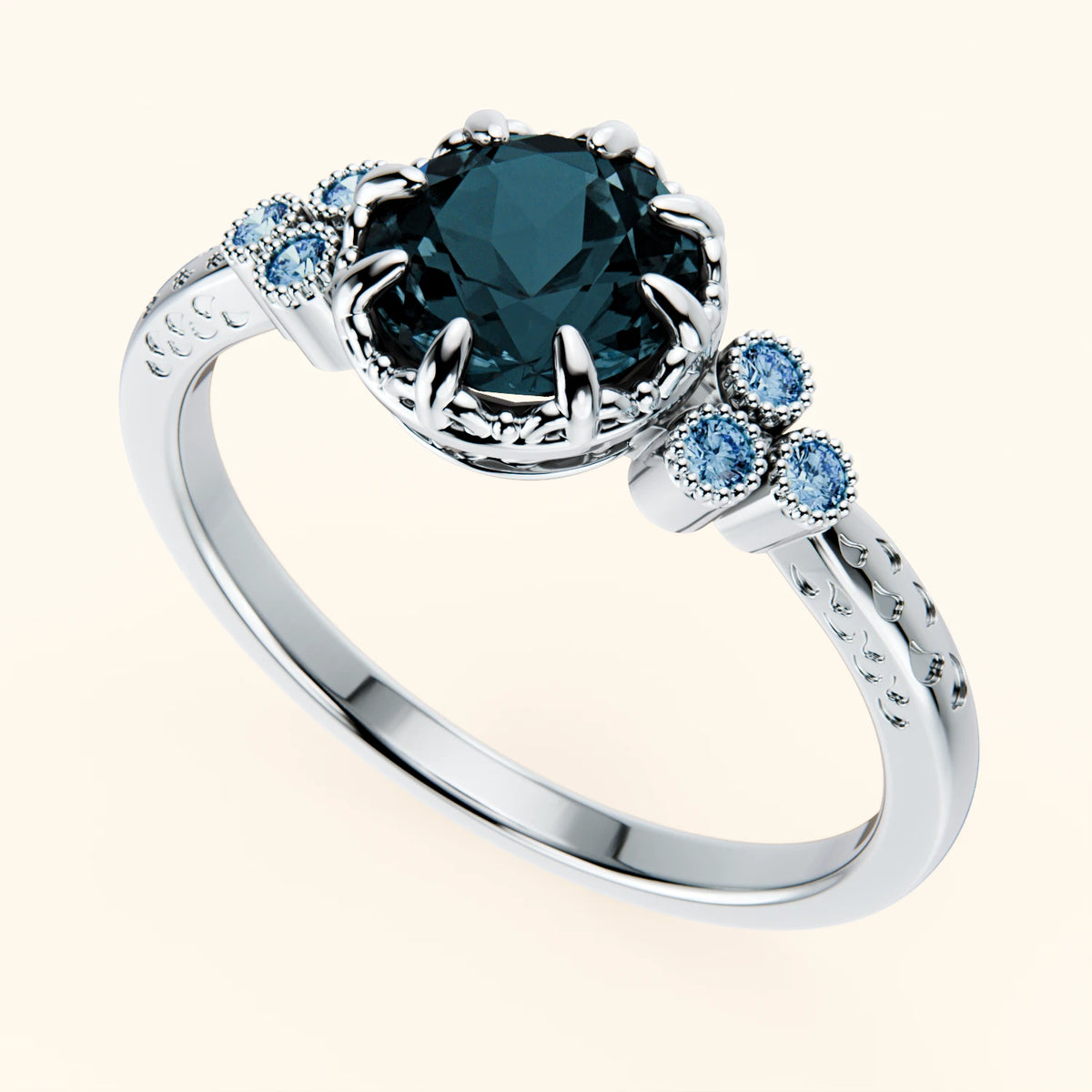 Pierścionek zaręczynowy Clarté – Topaz London Blue 0,85 ct, kamienie boczne: niebieski diament laboratoryjny