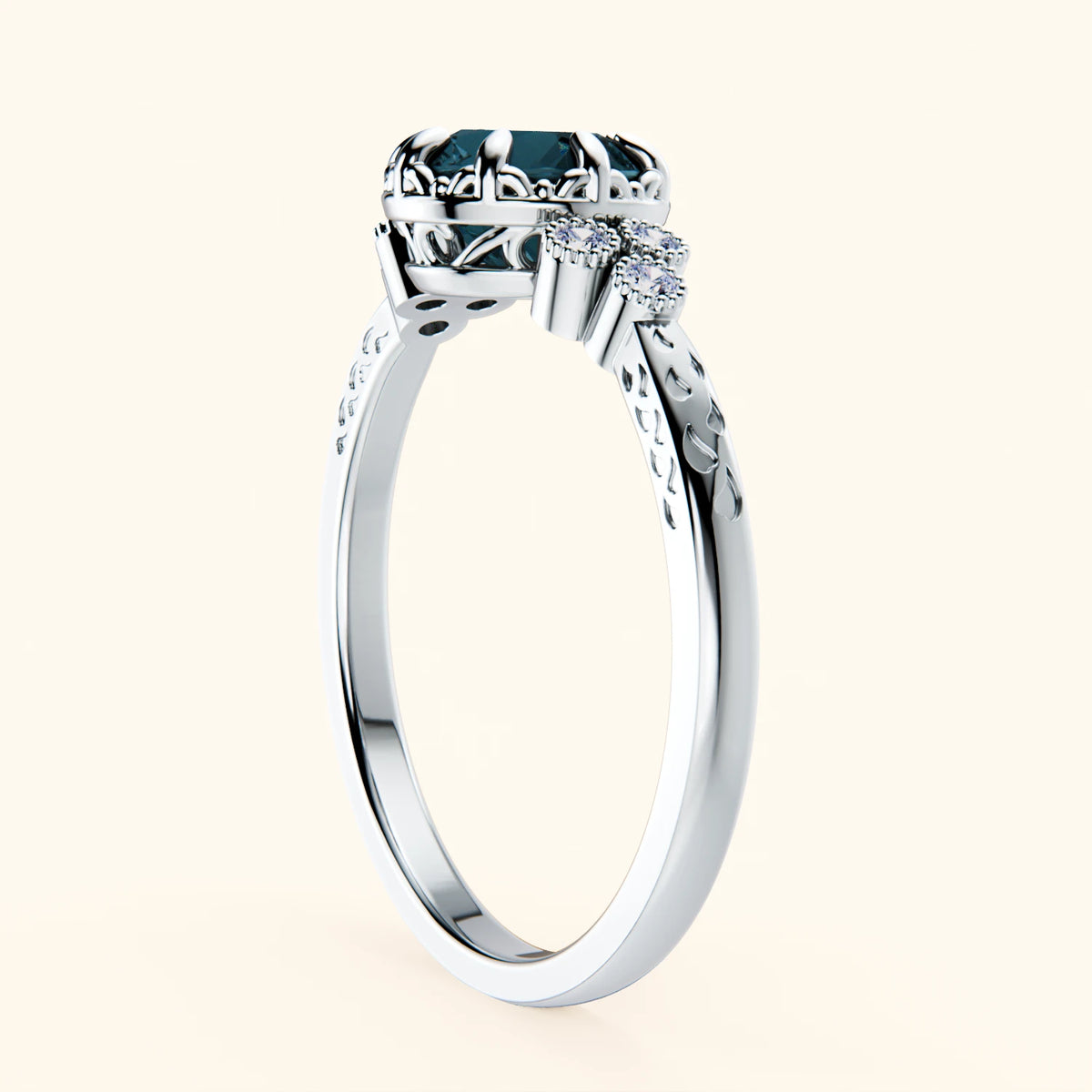 Pierścionek zaręczynowy Clarté – Topaz London Blue 0,85 ct, kamienie boczne: diament naturalny