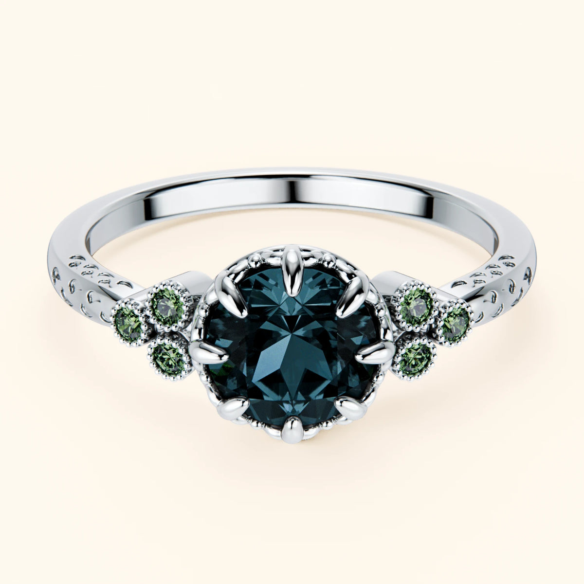 Engagement Ring Clarté - 0.85ct London Blue Topaz with Lab Green Diamond Side Stones
