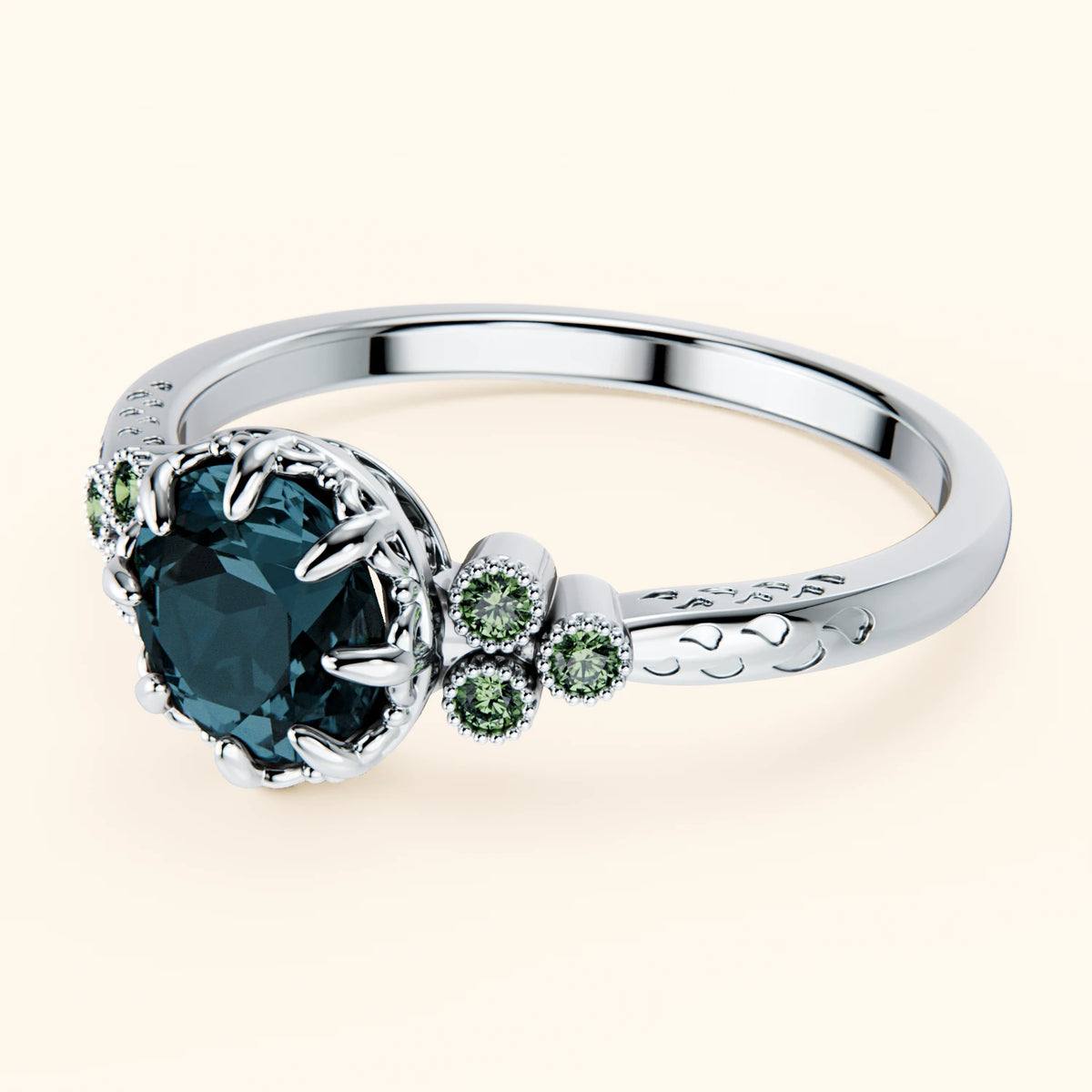 Engagement Ring Clarté - 0.85ct London Blue Topaz with Lab Green Diamond Side Stones
