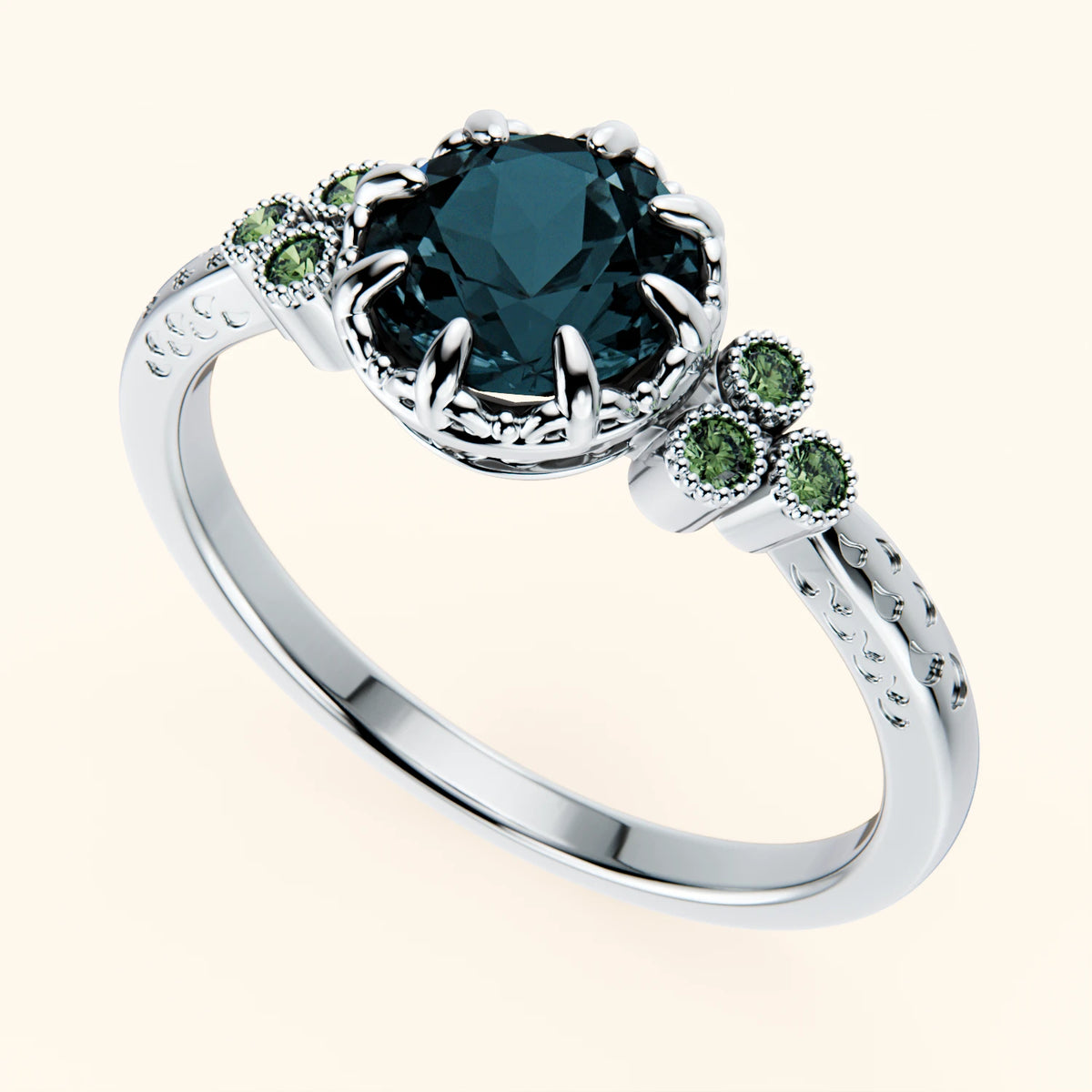 Engagement Ring Clarté - 0.85ct London Blue Topaz with Lab Green Diamond Side Stones