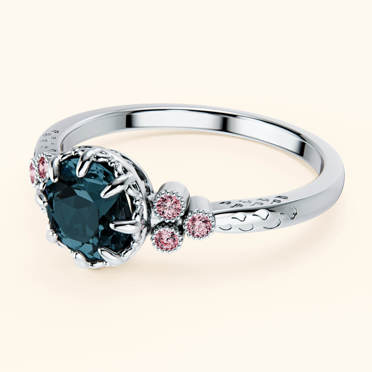 Pierścionek zaręczynowy Clarté – Topaz London Blue 0,85 ct, kamienie boczne: różowy diament laboratoryjny