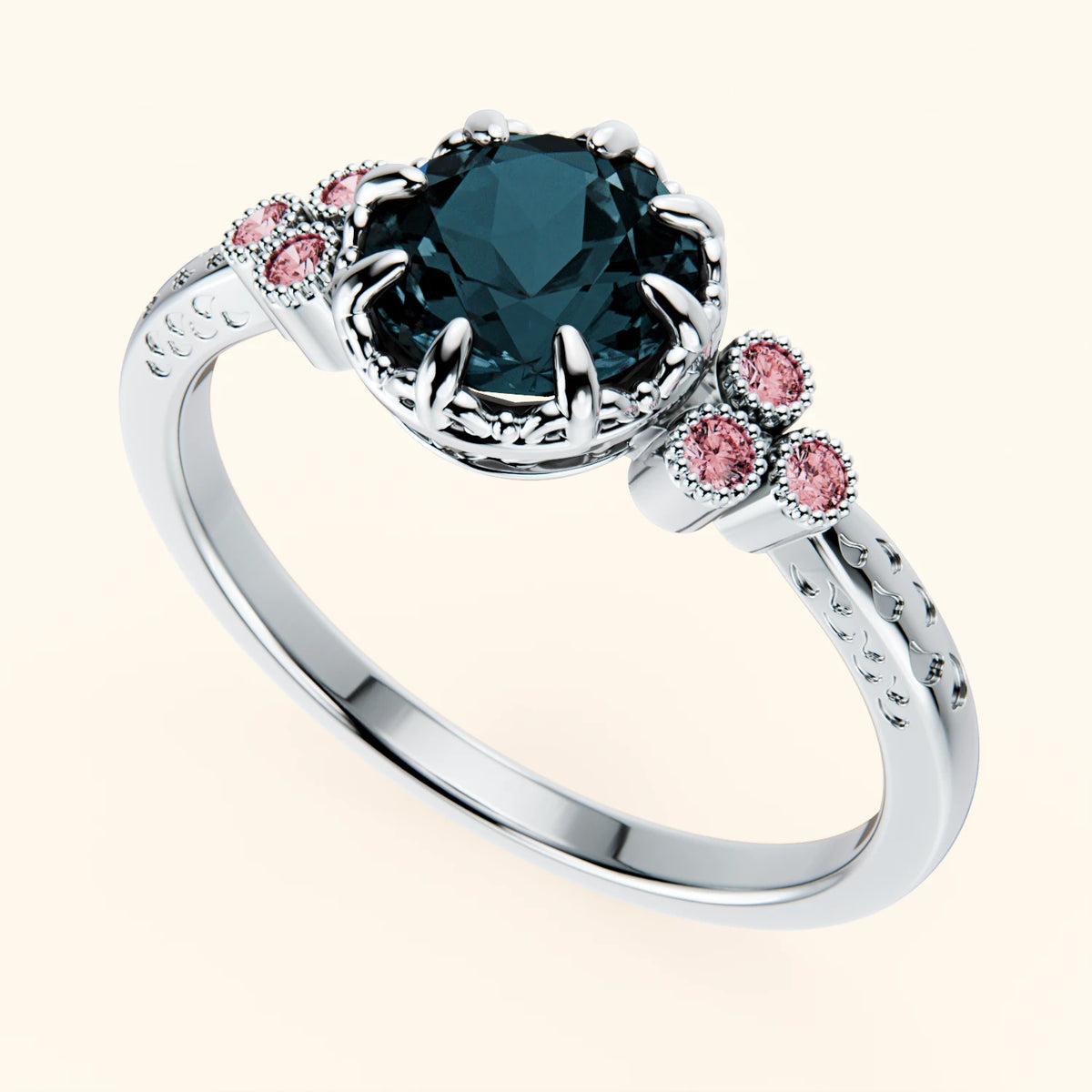 Pierścionek zaręczynowy Clarté – Topaz London Blue 0,85 ct, kamienie boczne: różowy diament laboratoryjny