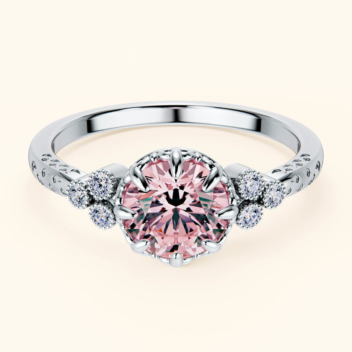 Engagement Ring Clarté - 1ct Lab Pink Diamond with Natural Diamond Side Stones