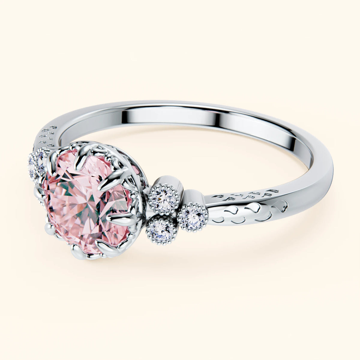 Engagement Ring Clarté - 1ct Lab Pink Diamond with Natural Diamond Side Stones