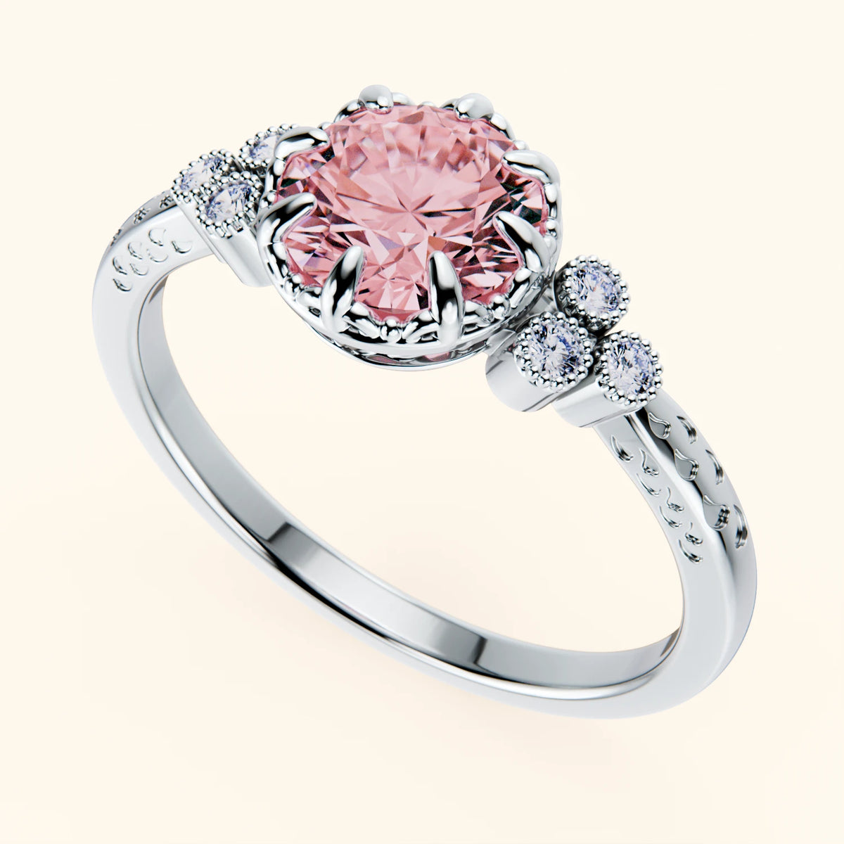 Engagement Ring Clarté - 1ct Lab Pink Diamond with Natural Diamond Side Stones