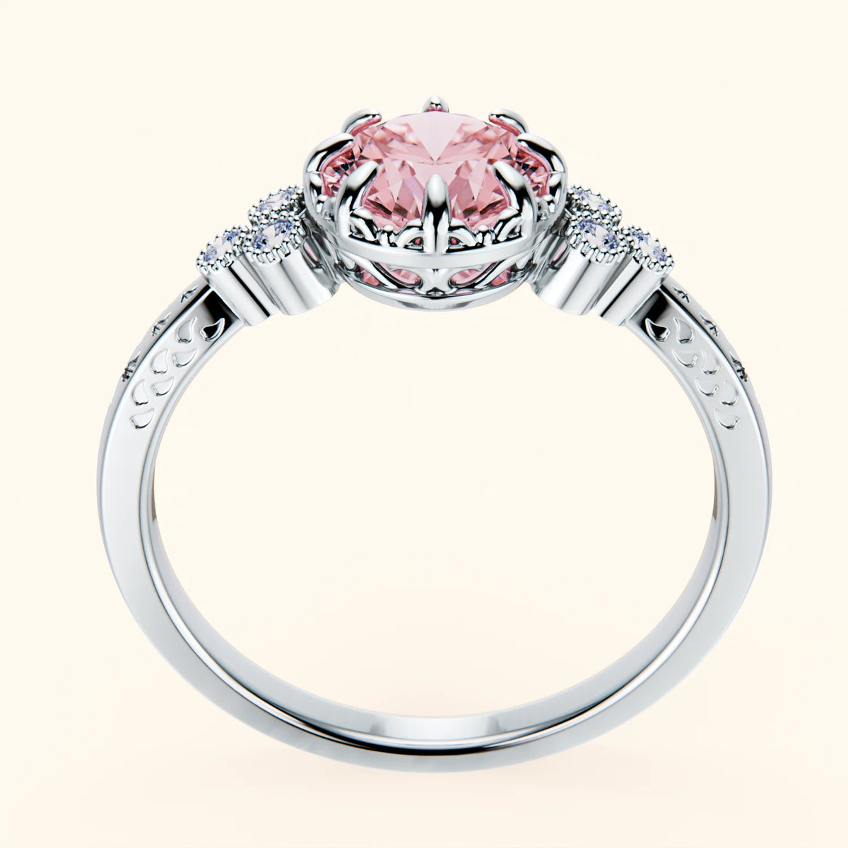 Engagement Ring Clarté - 1ct Lab Pink Diamond with Natural Diamond Side Stones