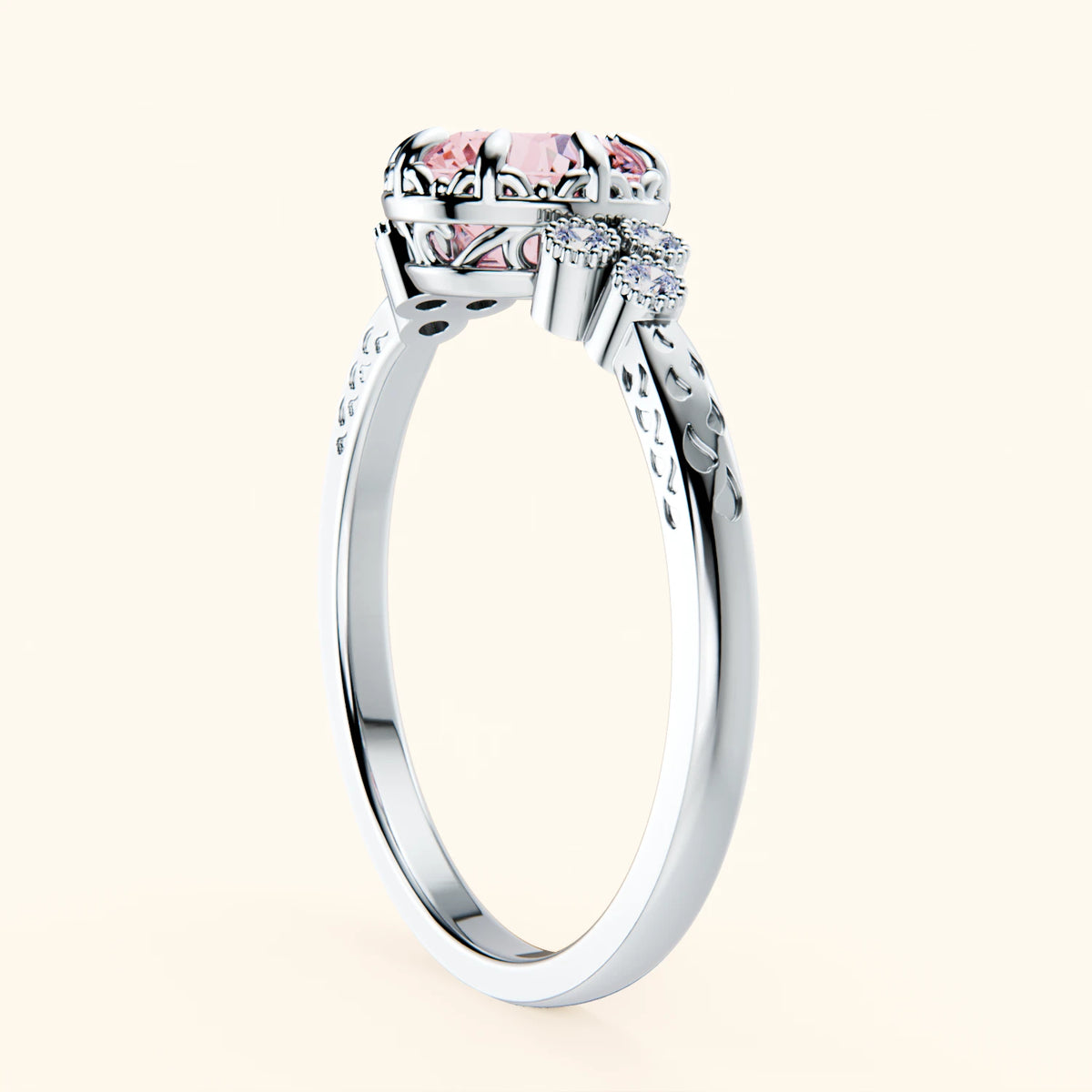 Engagement Ring Clarté - 1ct Lab Pink Diamond with Natural Diamond Side Stones