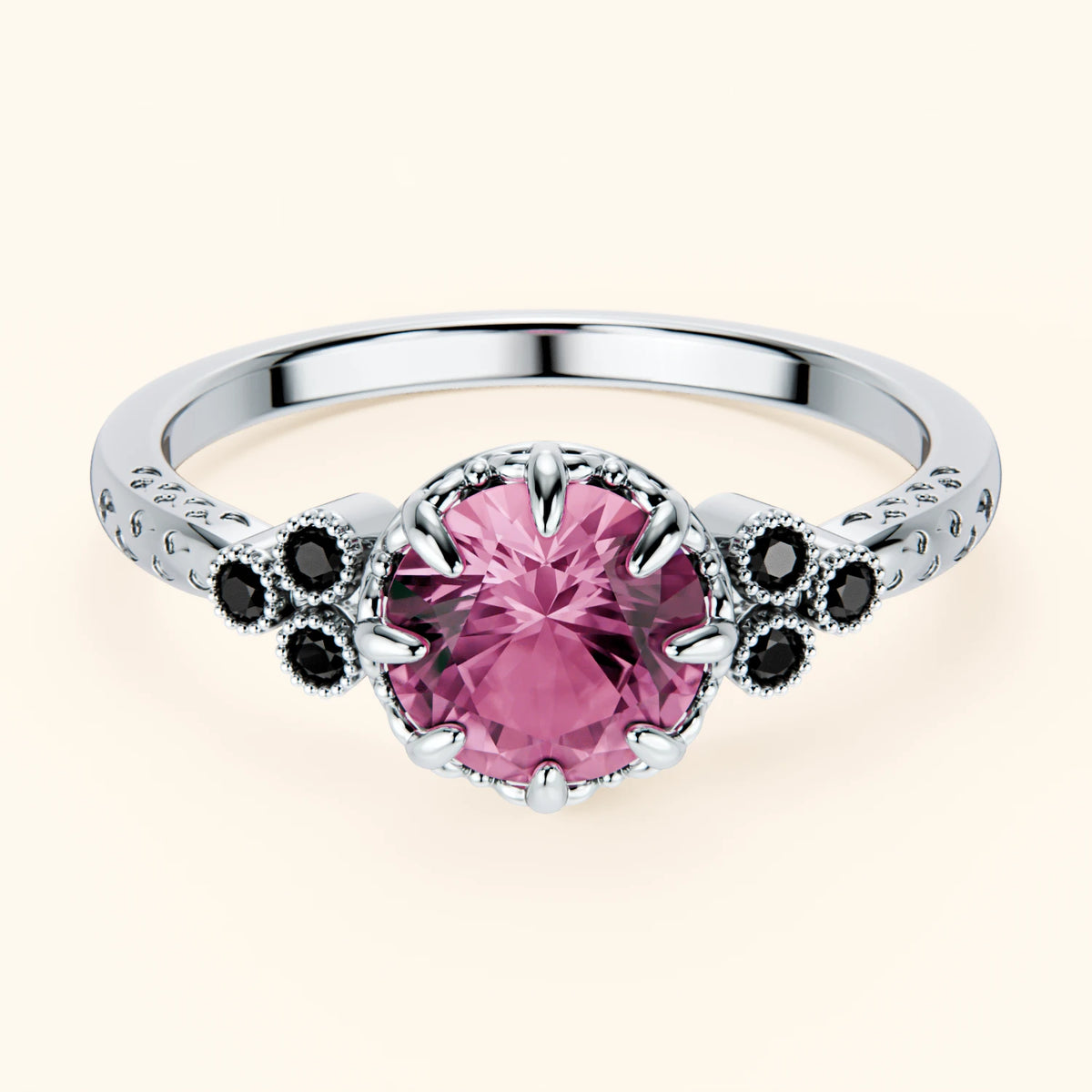 Engagement Ring Clarté - 1.10ct Natural Pink Sapphire with Black Diamond Side Stones
