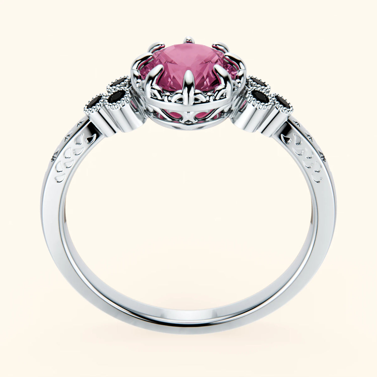 Engagement Ring Clarté - 1.10ct Natural Pink Sapphire with Black Diamond Side Stones