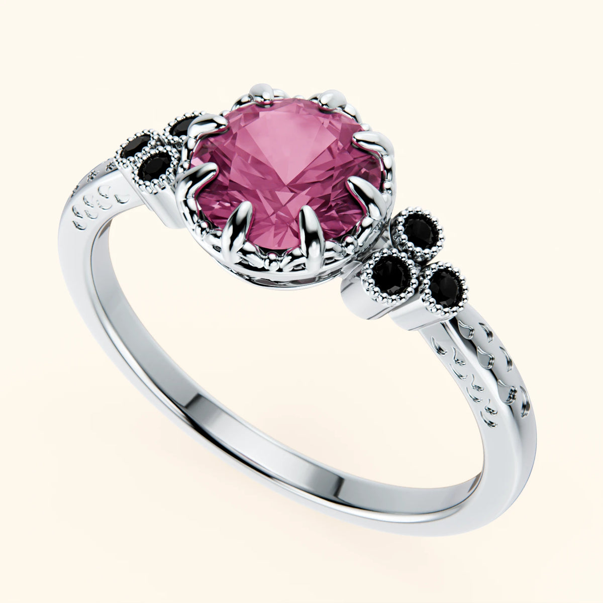 Engagement Ring Clarté - 1.10ct Natural Pink Sapphire with Black Diamond Side Stones