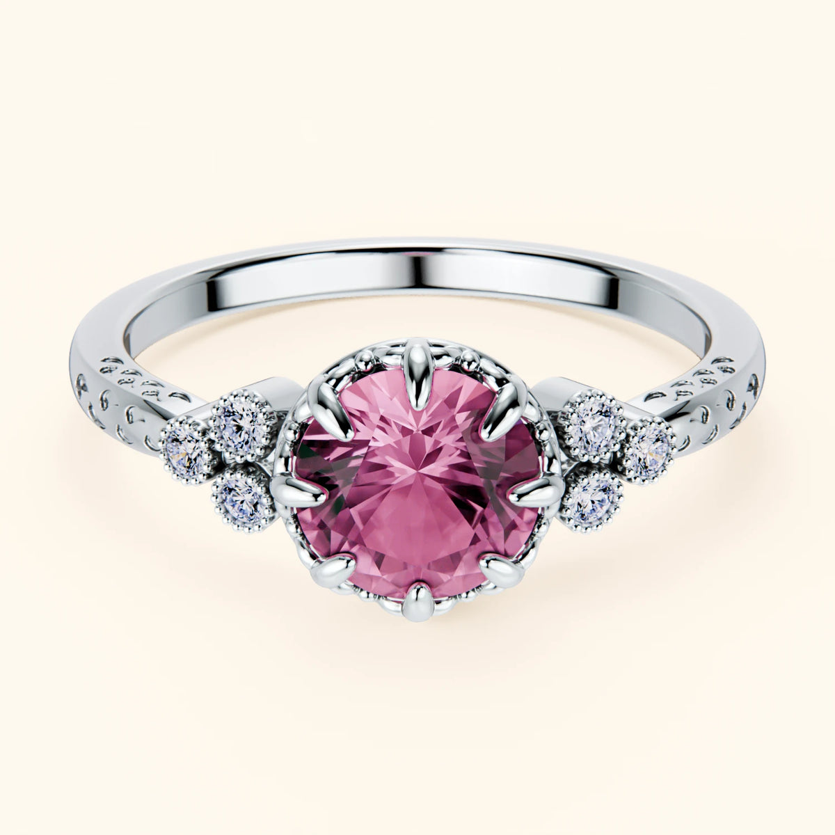 Pierścionek zaręczynowy Clarté – Różowy szafir naturalny 1,10 ct, kamienie boczne: diament naturalny