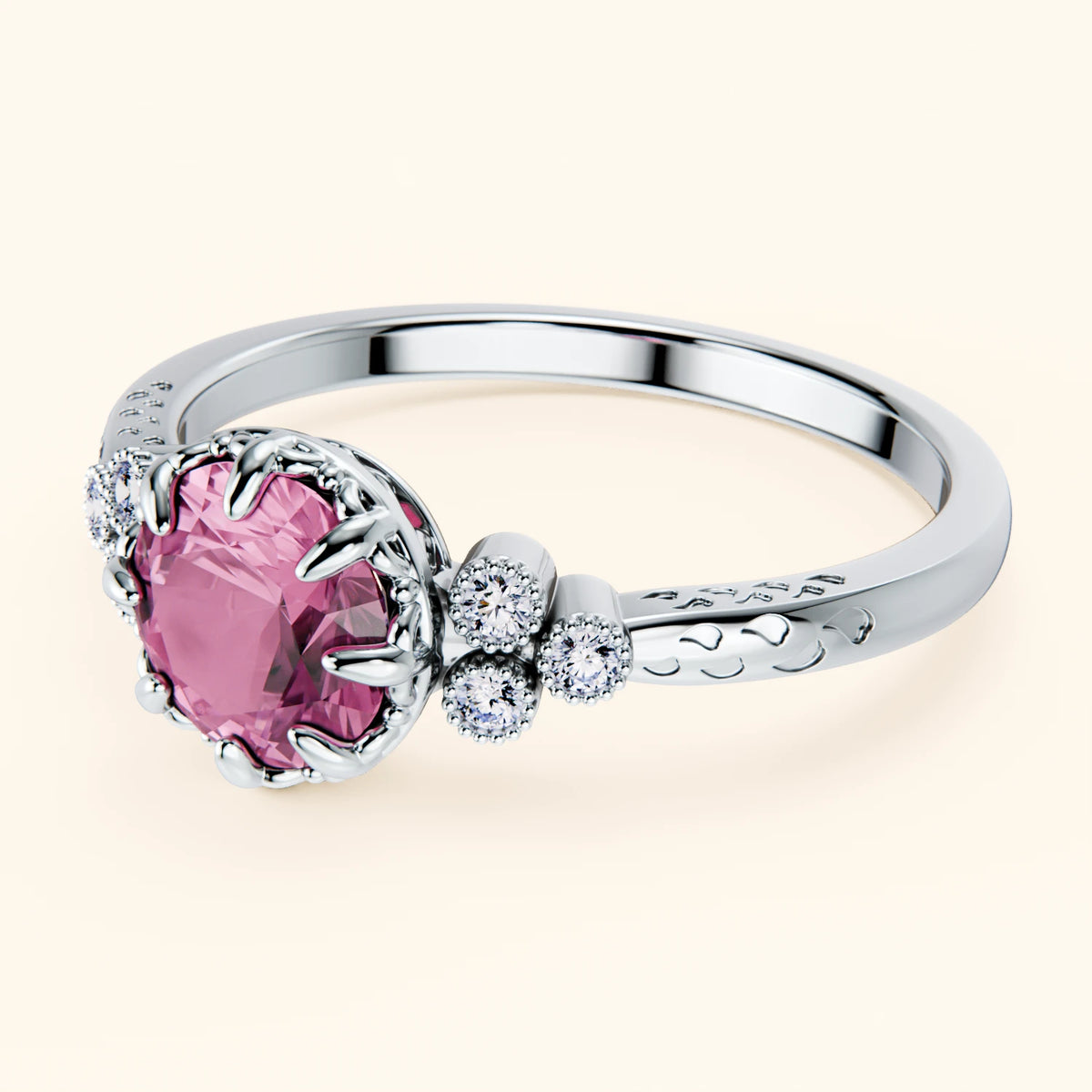 Pierścionek zaręczynowy Clarté – Różowy szafir naturalny 1,10 ct, kamienie boczne: diament naturalny