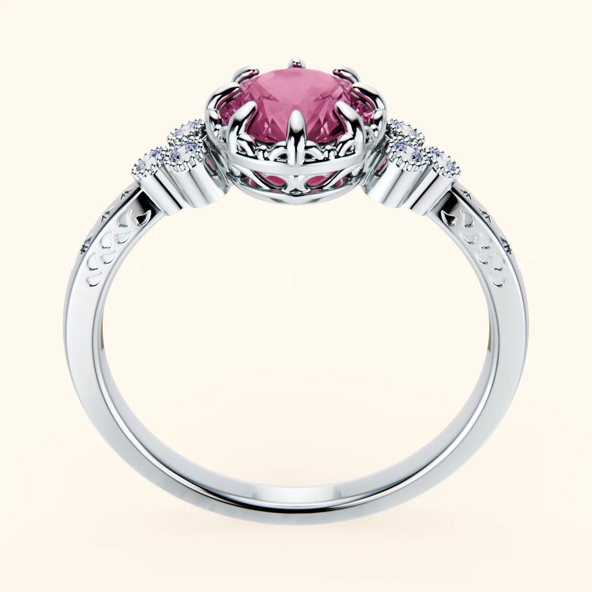 Pierścionek zaręczynowy Clarté – Różowy szafir naturalny 1,10 ct, kamienie boczne: diament naturalny
