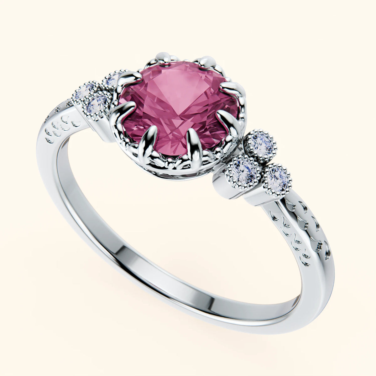 Pierścionek zaręczynowy Clarté – Różowy szafir naturalny 1,10 ct, kamienie boczne: diament naturalny